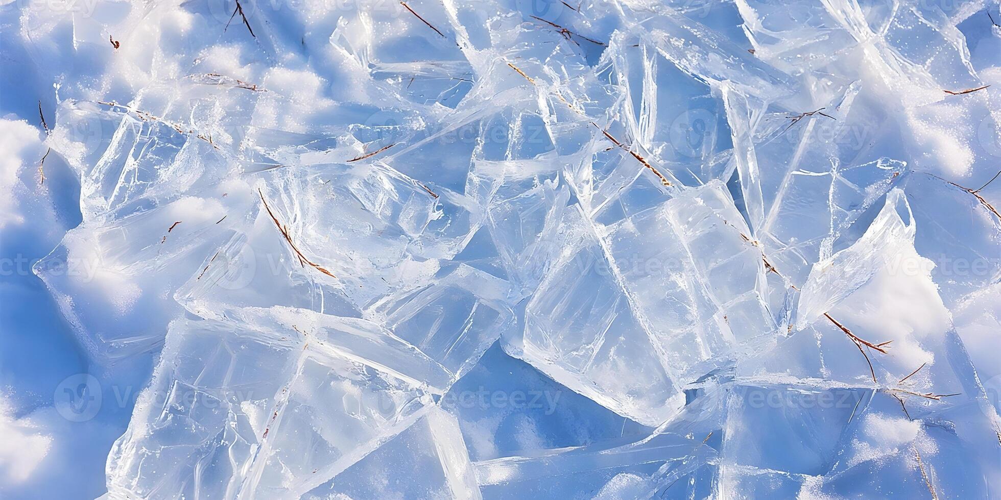 Icy Chunks Winter Ice Texture Frozen Ground Snow Blue Ice Pieces photo