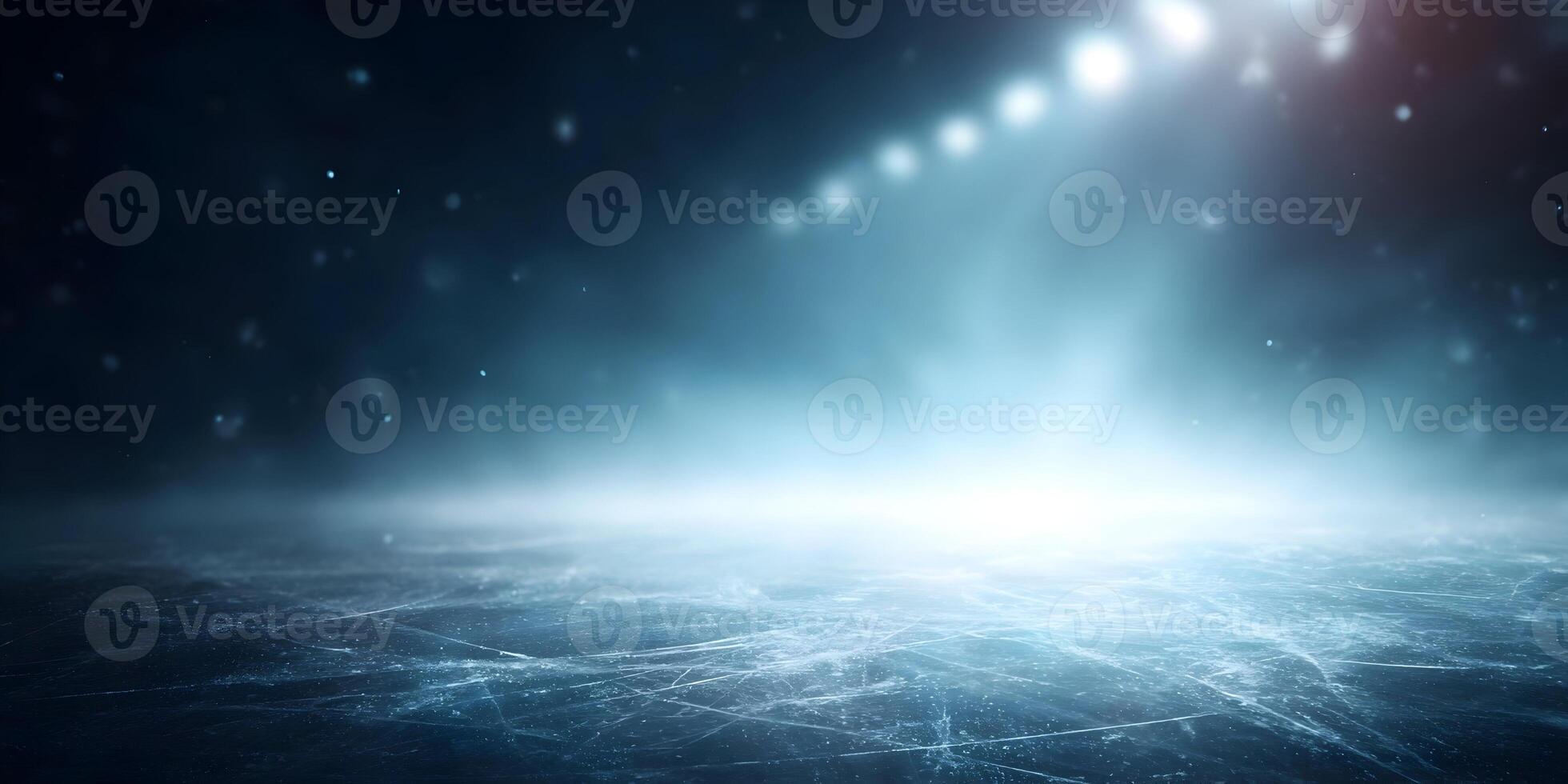 Frozen Ice Rink Background Night Scene Winter Ice Skating Rink Lights Snow photo