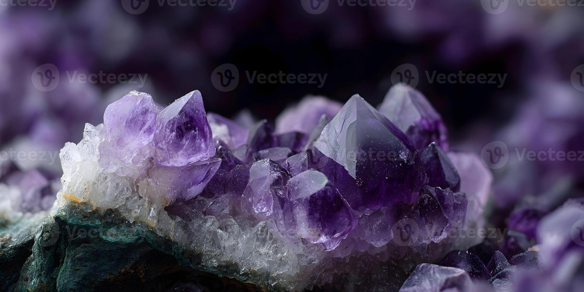 Amethyst Crystal Cluster Macro Closeup Deep Purple Gemstone Mineral photo