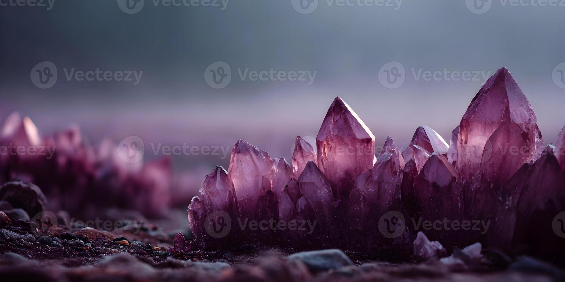 Amethyst Crystal Cluster on Dark Ground Closeup Image photo