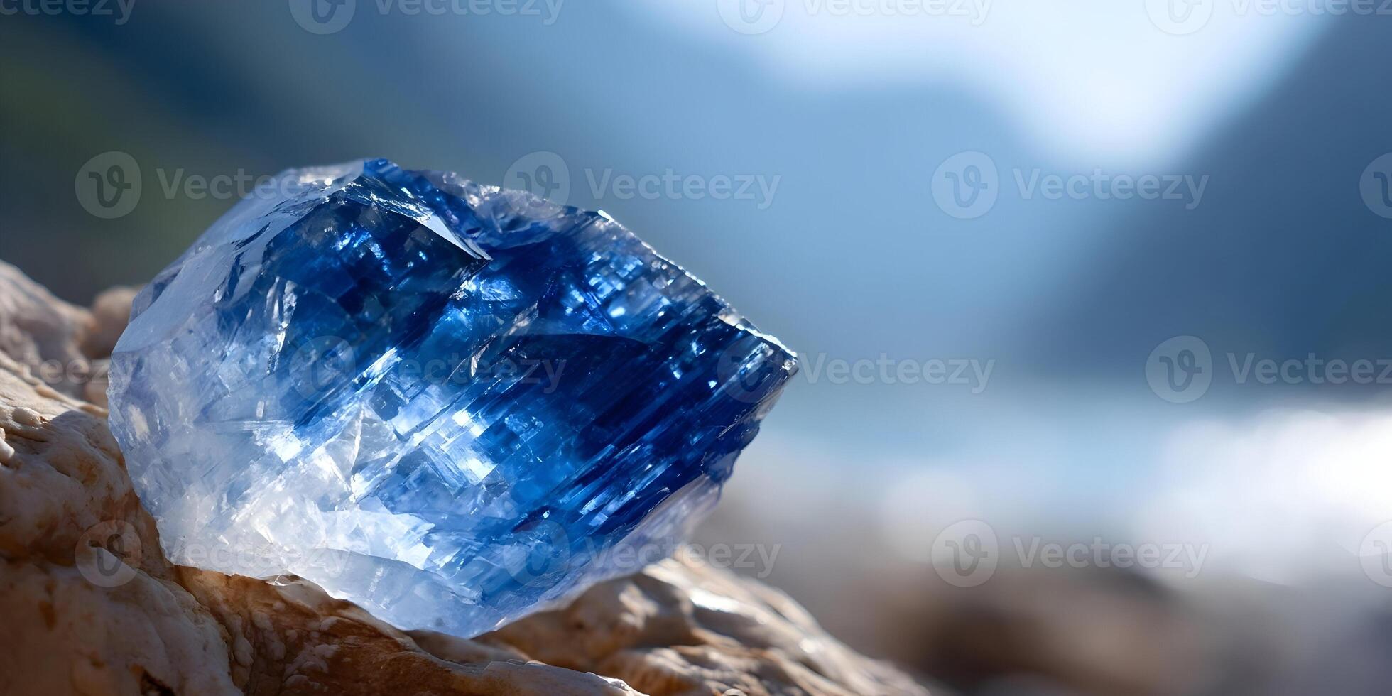 Blue Kyanite Crystal Gemstone on Rock Nature Mineral photo