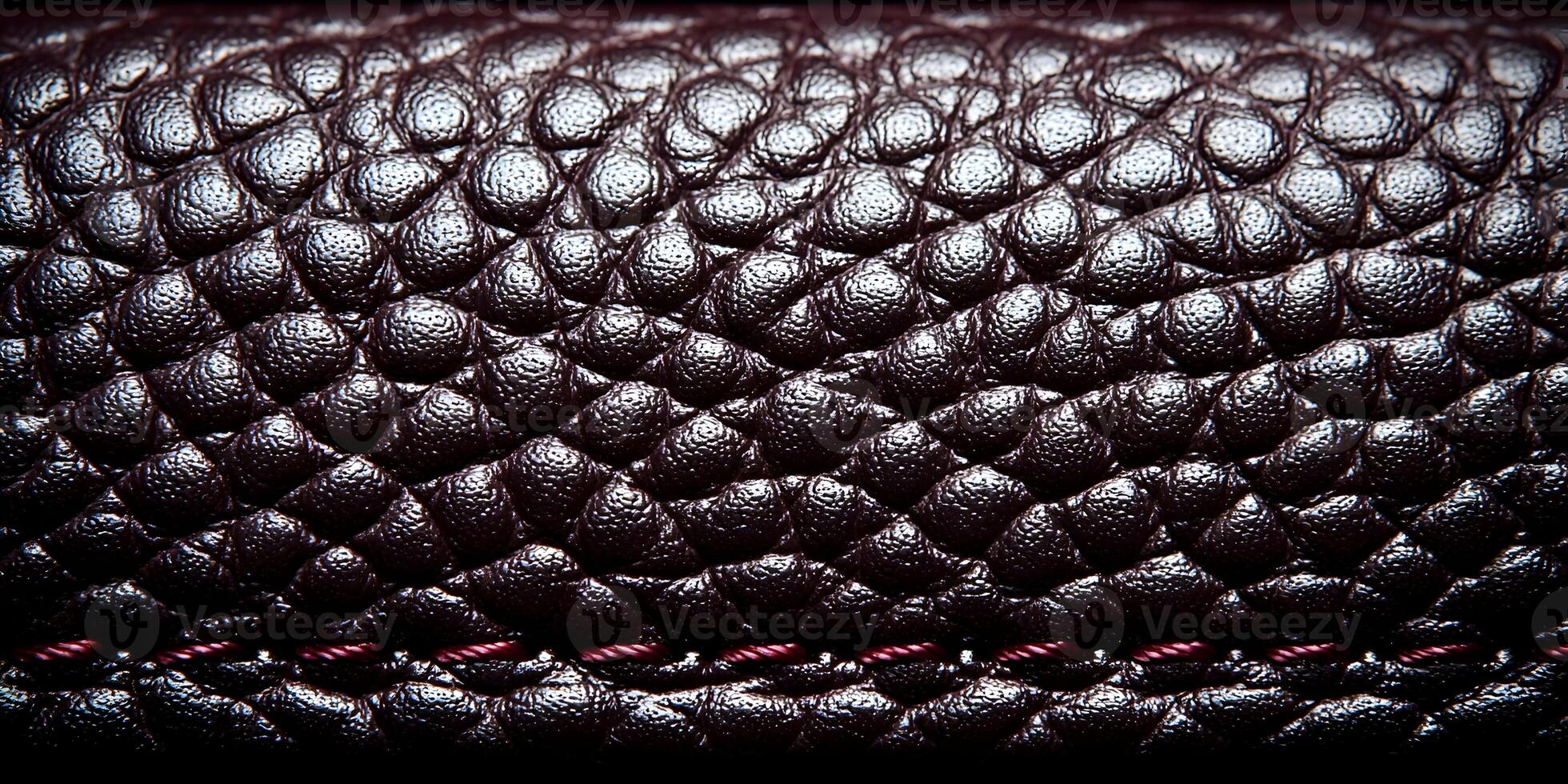 Closeup Dark Brown Leather Texture with Red Stitching Detailed Grain Pattern photo