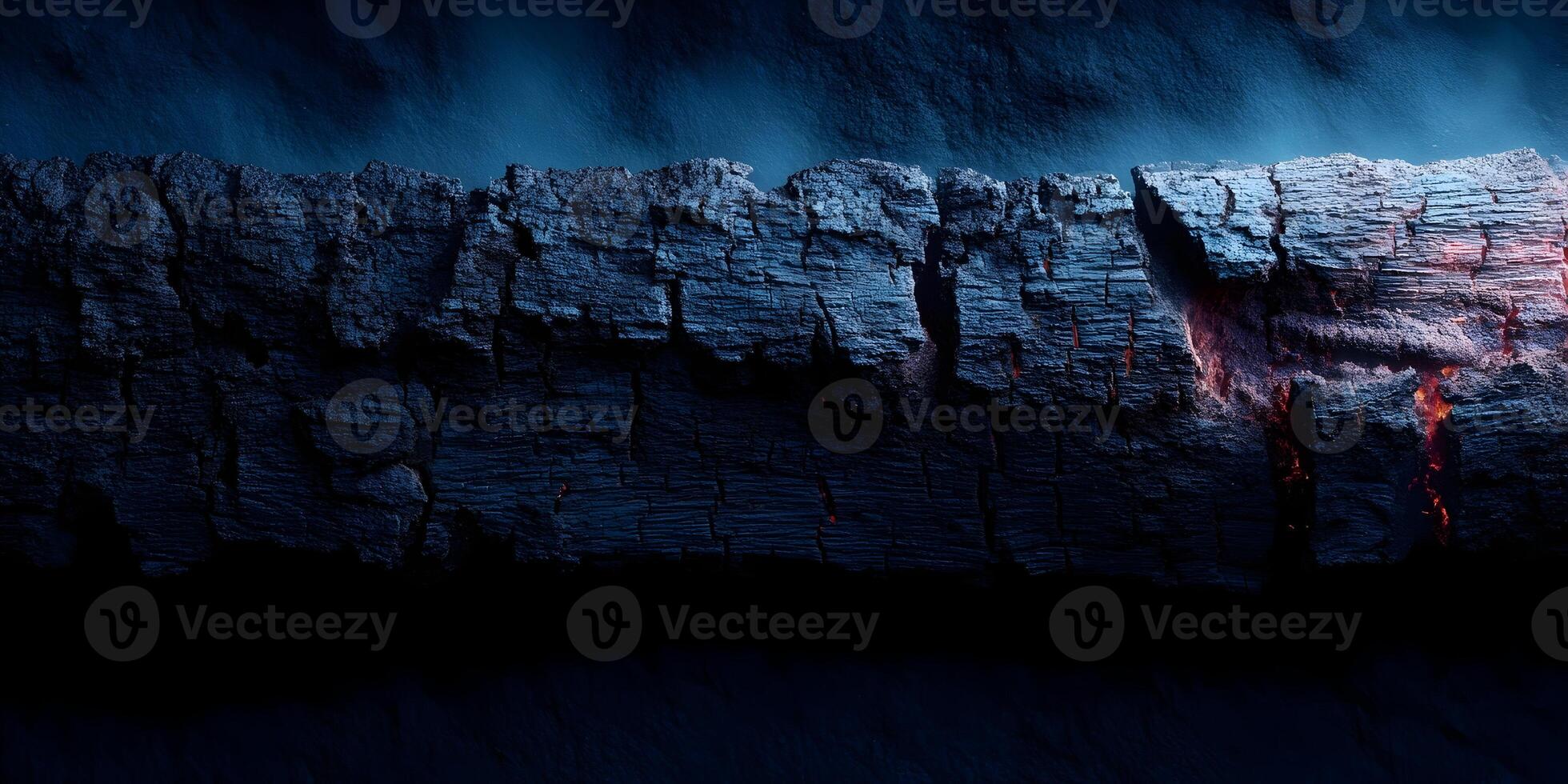 Dark Blue Embers Glowing Hot Coal Texture Background photo