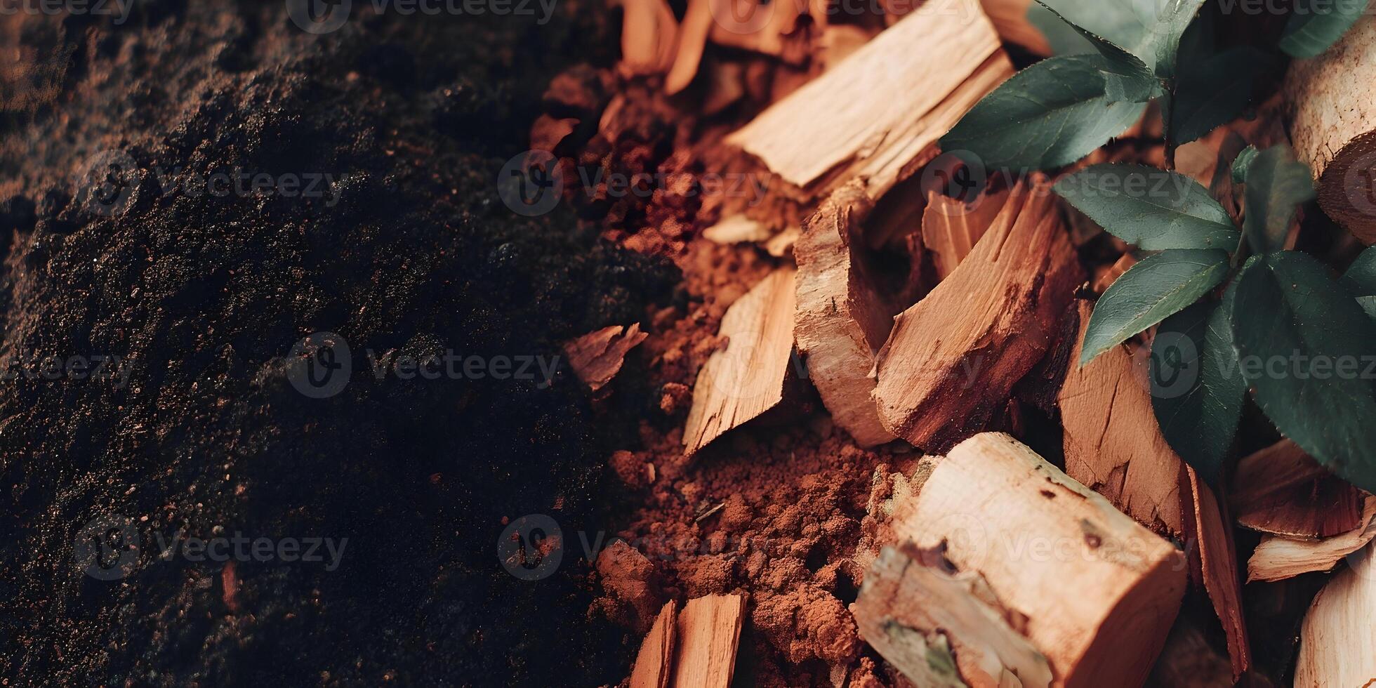 Dark Soil and Red Wood Chips Garden Mulch Background photo