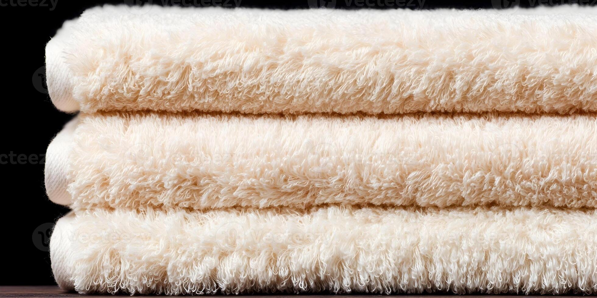 Soft Beige Bath Towels Stack Closeup Texture photo
