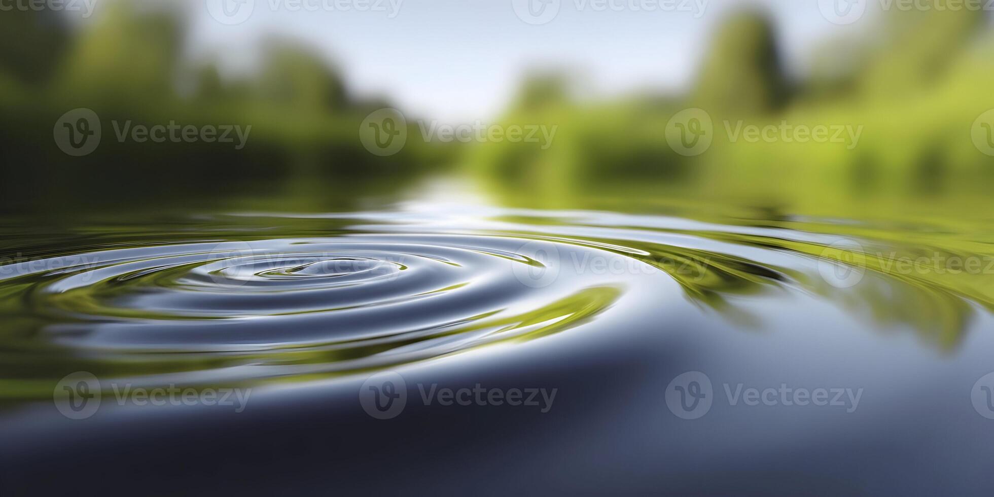 Water Droplet Ripples in Calm Lake Green Nature Background photo
