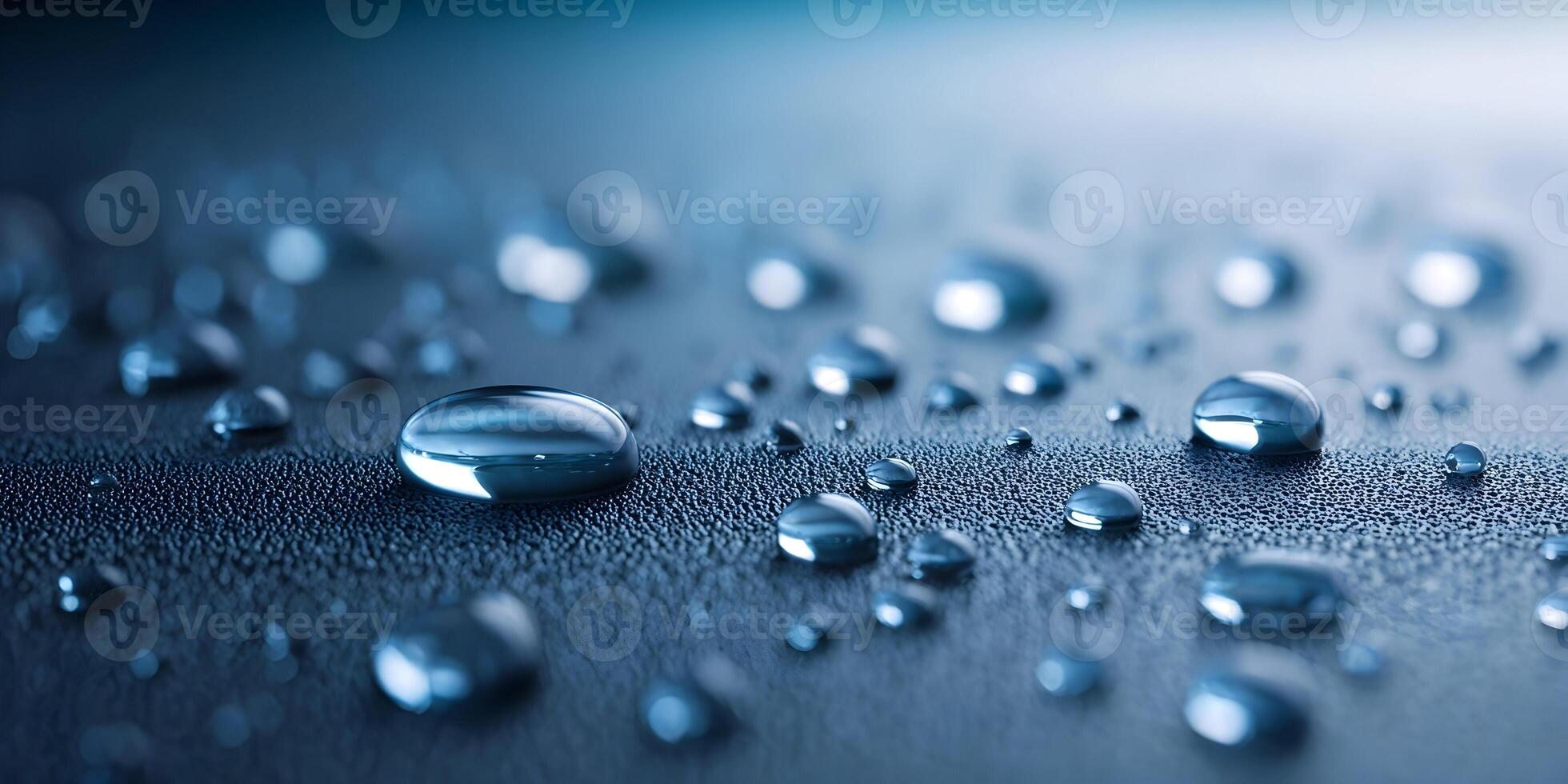 Closeup Water Droplets on Dark Blue Surface Detailed Macro Photography photo