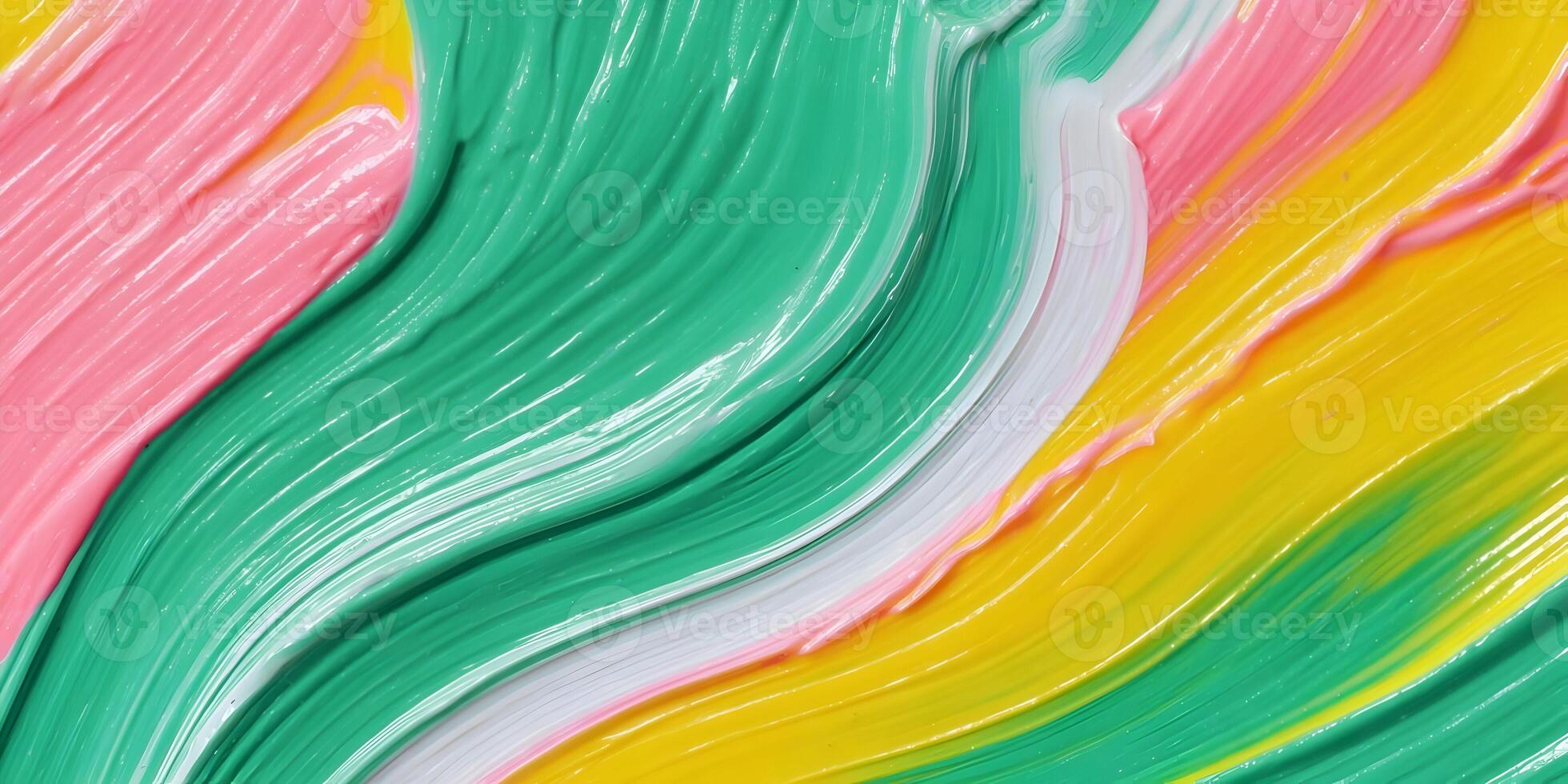 Abstract Swirl Paint Texture Pink Green Yellow White Background photo