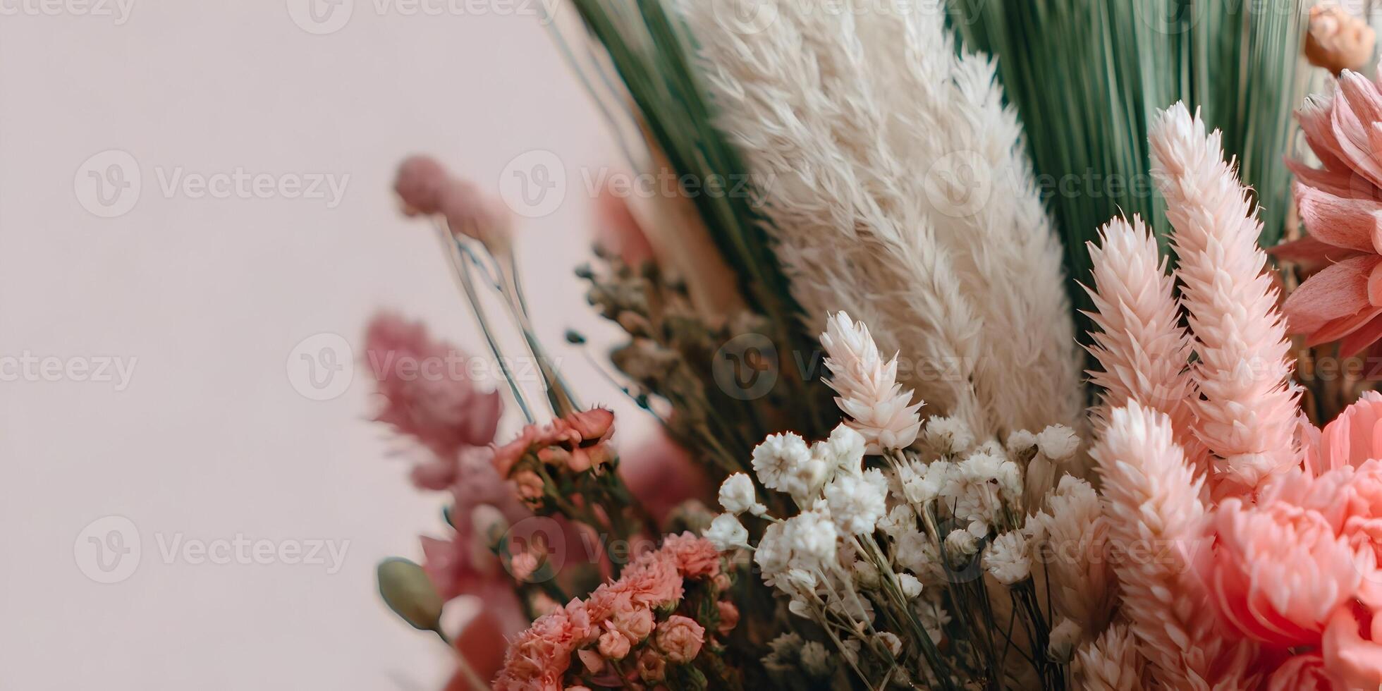 Dried Flower Bouquet Pink Peach White Flowers Pampas Grass photo