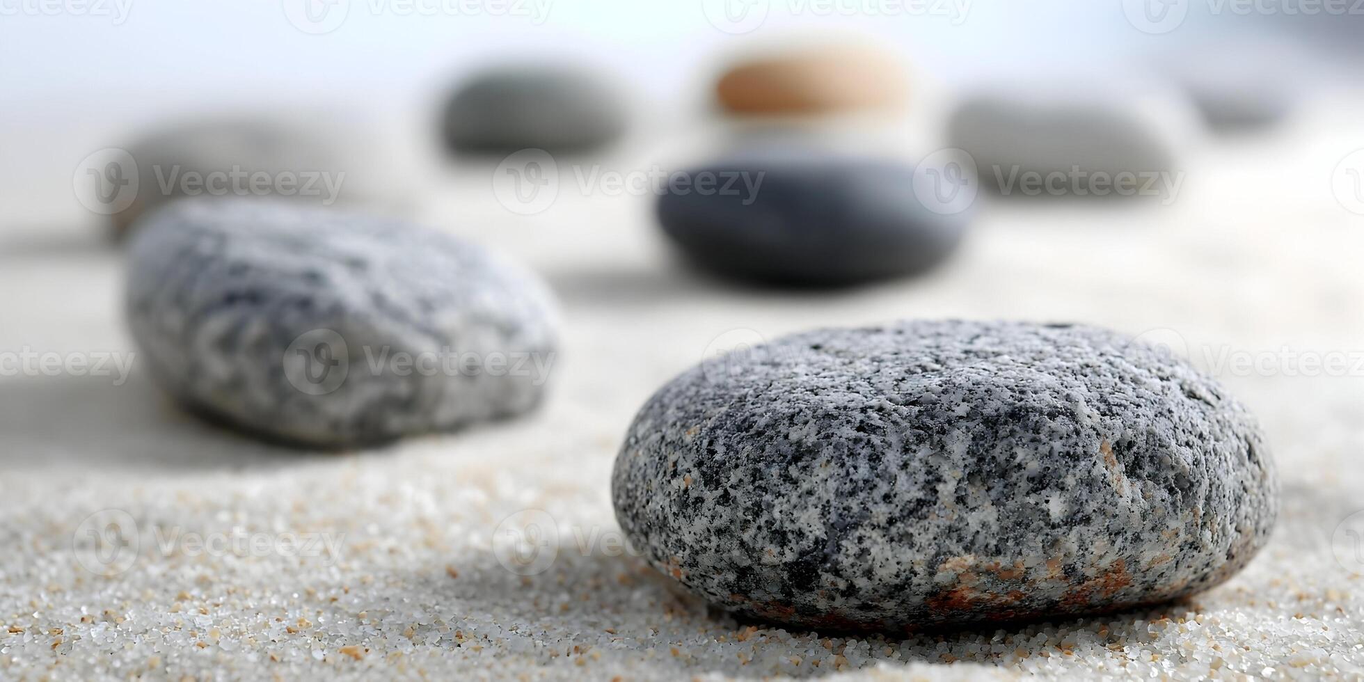 Grey Stones on White Sand Zen Garden Image photo