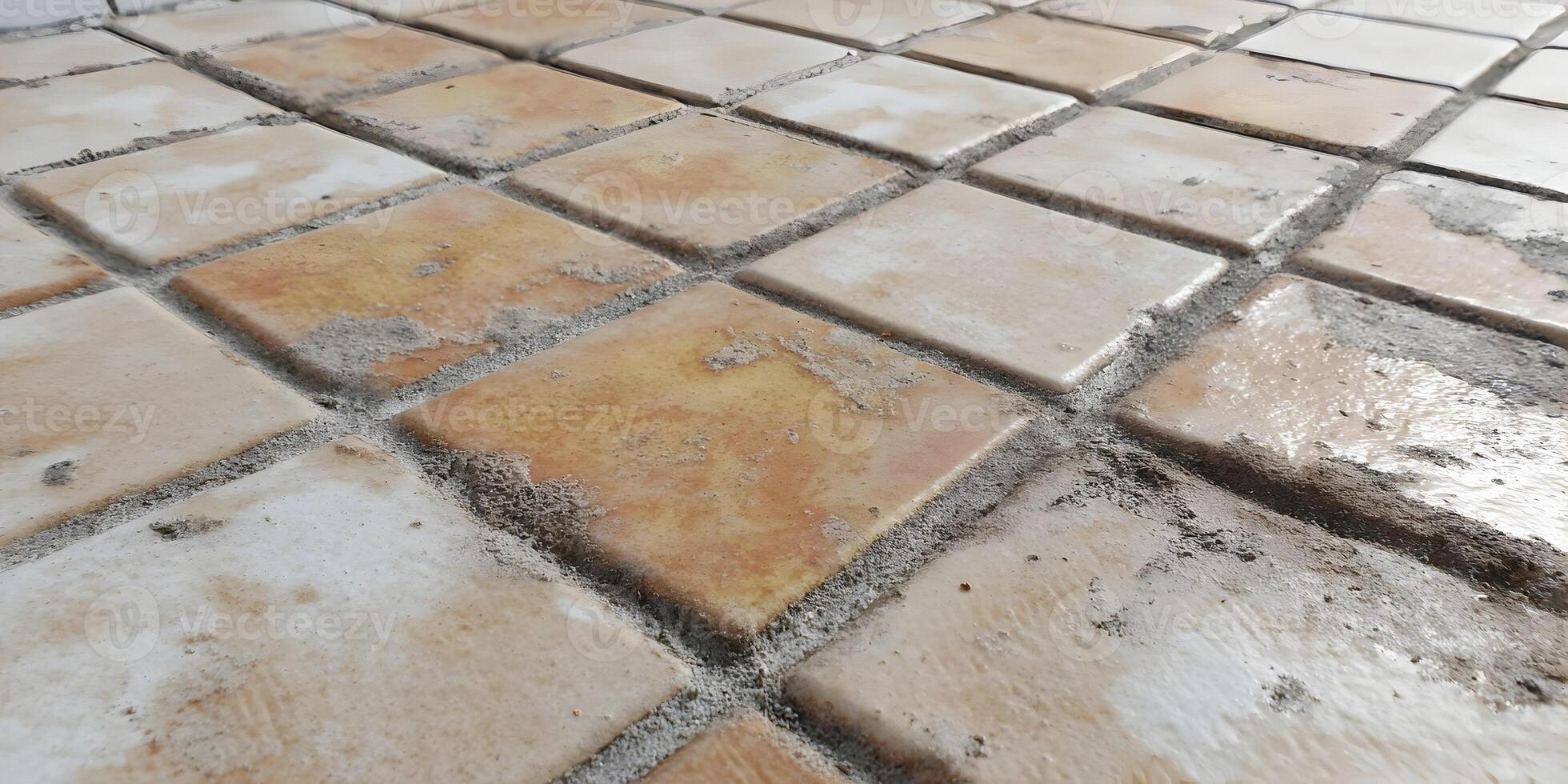 Dirty Old Beige and Brown Square Tiles Floor Texture photo