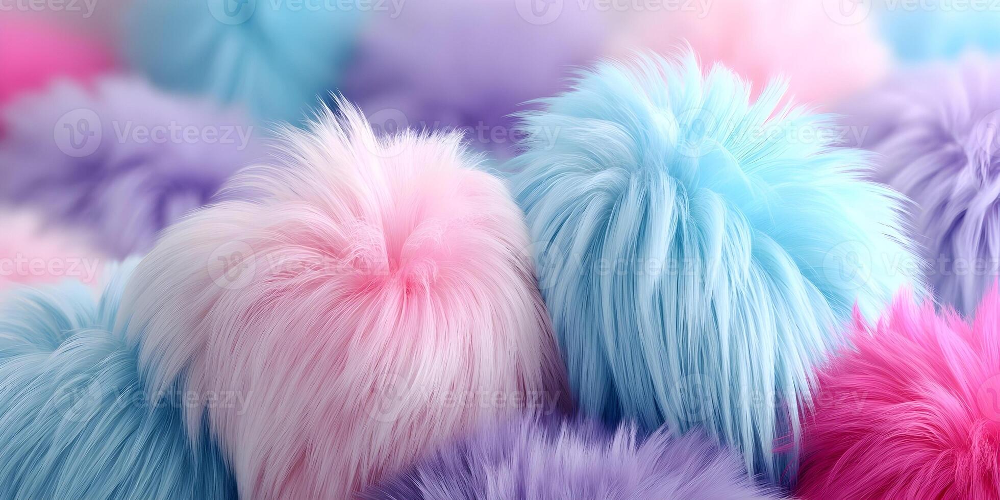 Soft Pastel Colorful Fur Pompoms Fluffy Texture Background photo