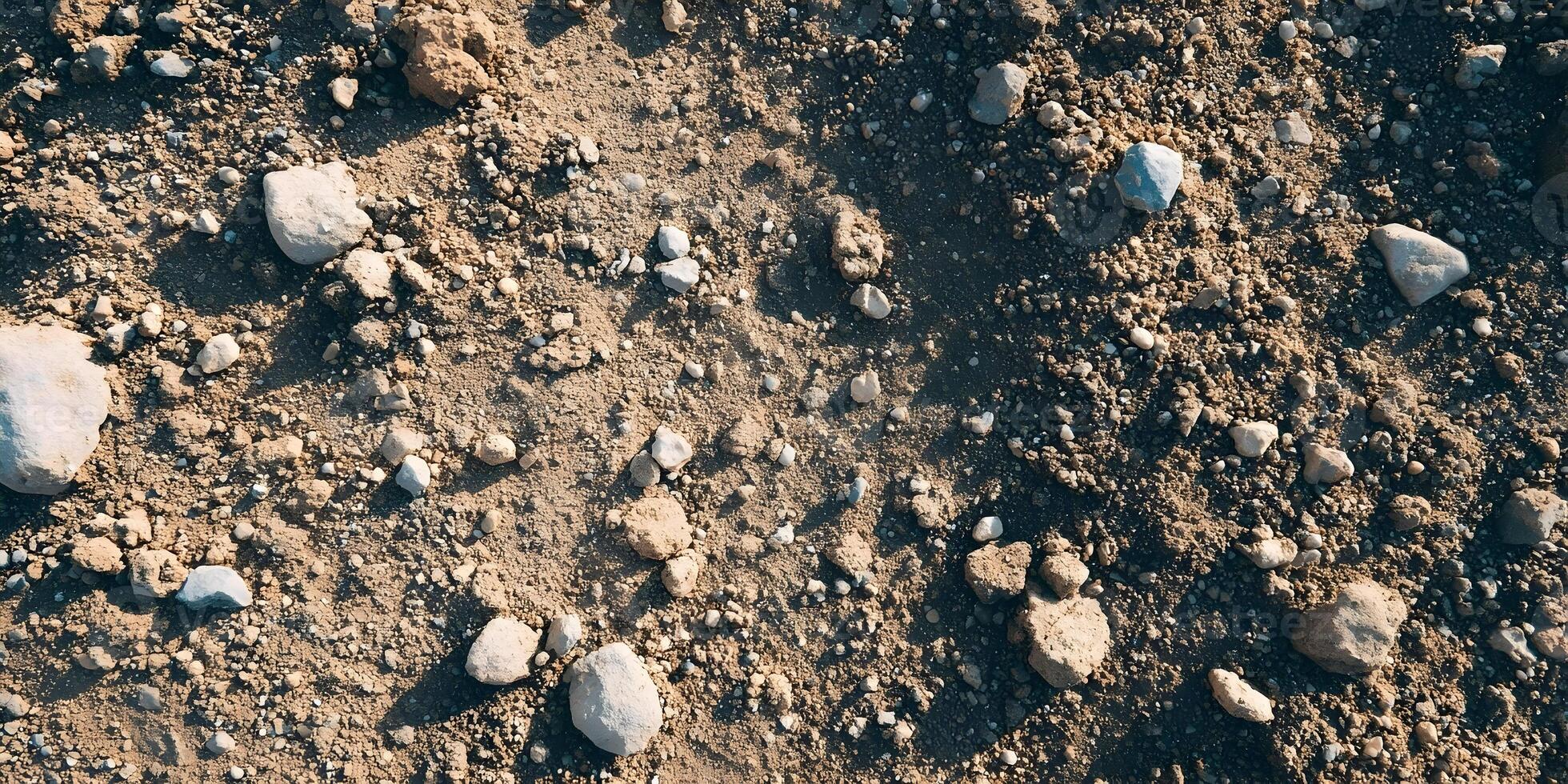 Brown Soil Texture with Small Stones and Rocks Ground Surface Background photo