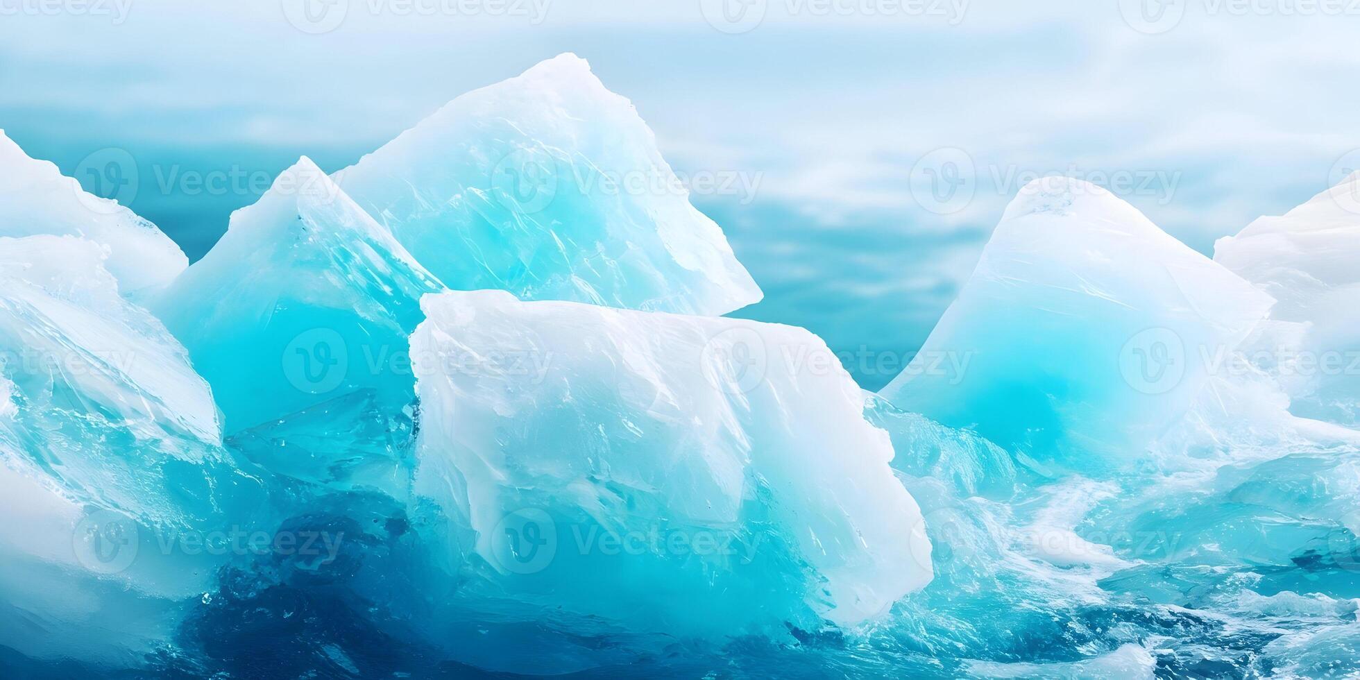 Icy Blue Glacial Chunks Floating in Water Cold Winter Scene photo