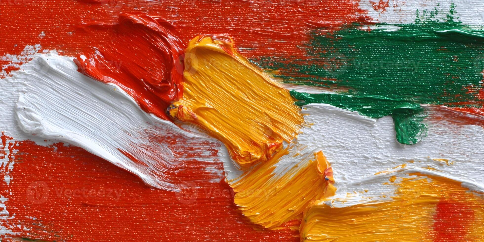 Abstract Impasto Painting Red Orange Yellow Green White Colors photo