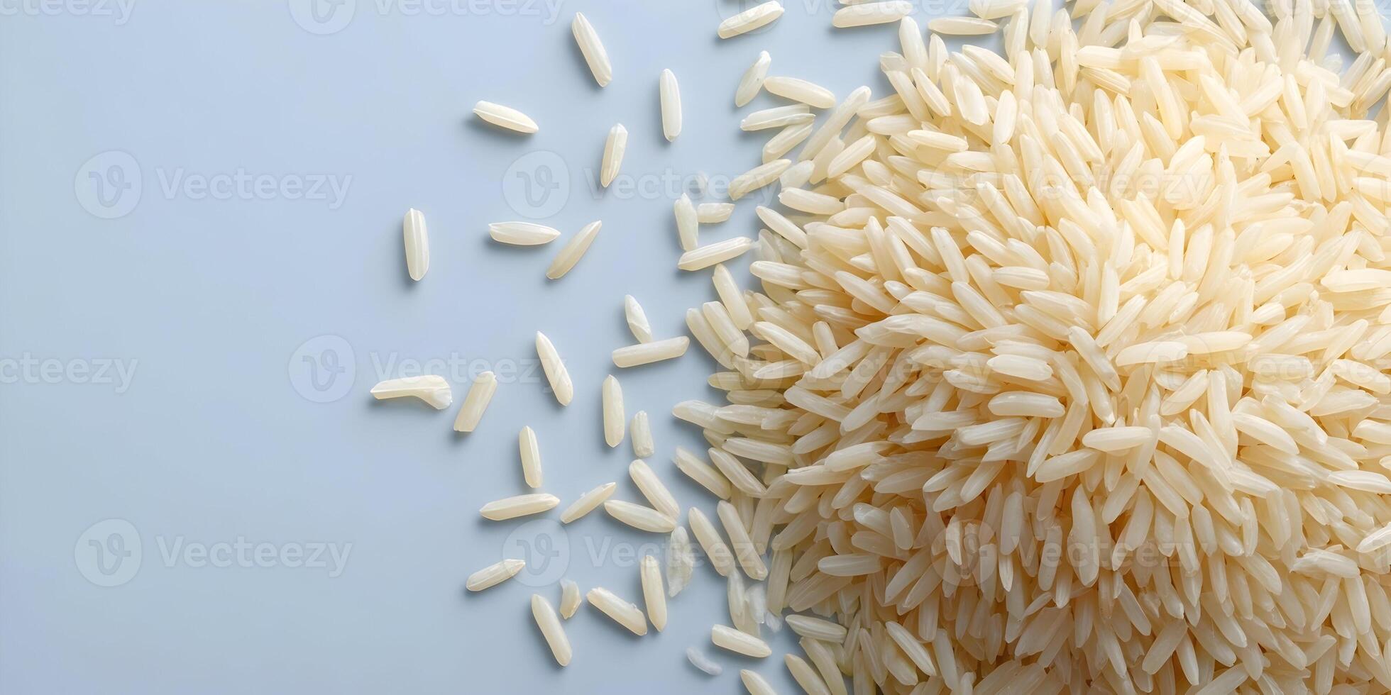 Brown Rice Grains Pile Top View Light Blue Background Food Photography photo