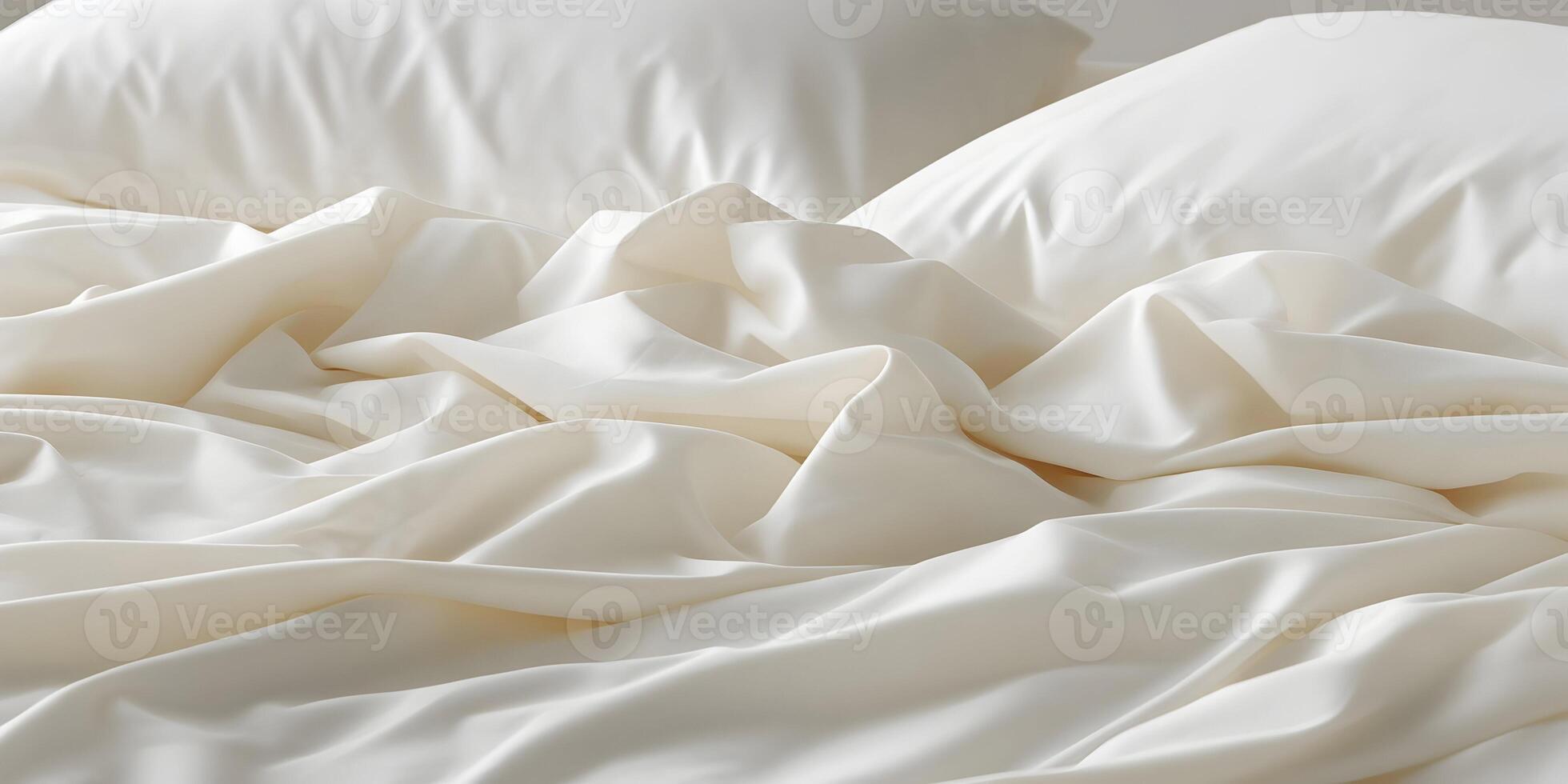 Cream Colored Bedding Close Up Soft Fabric Texture Wrinkled Sheets and Pillows photo