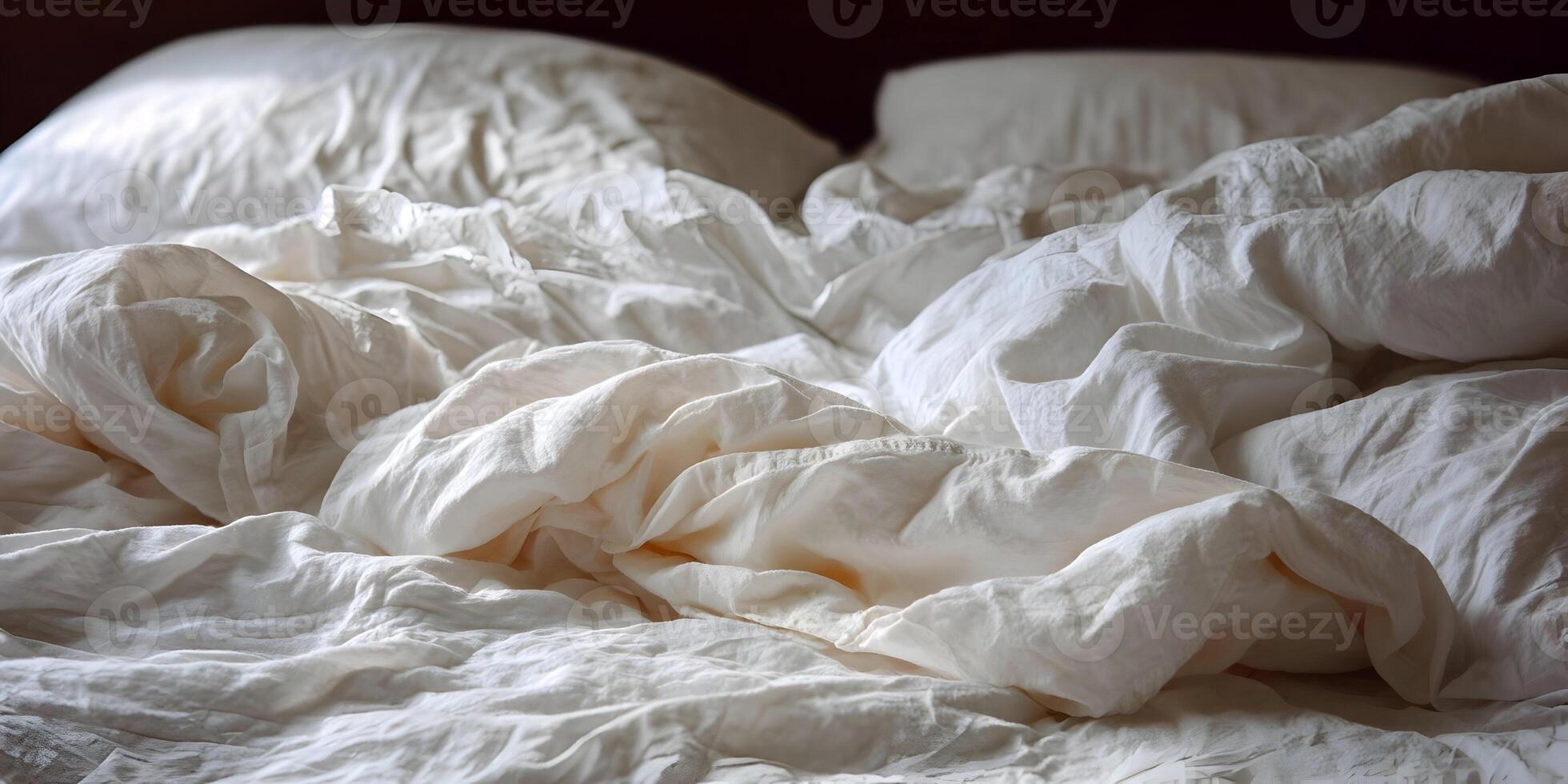 Wrinkled White Bedding Close Up Shot Soft Fabric Texture photo