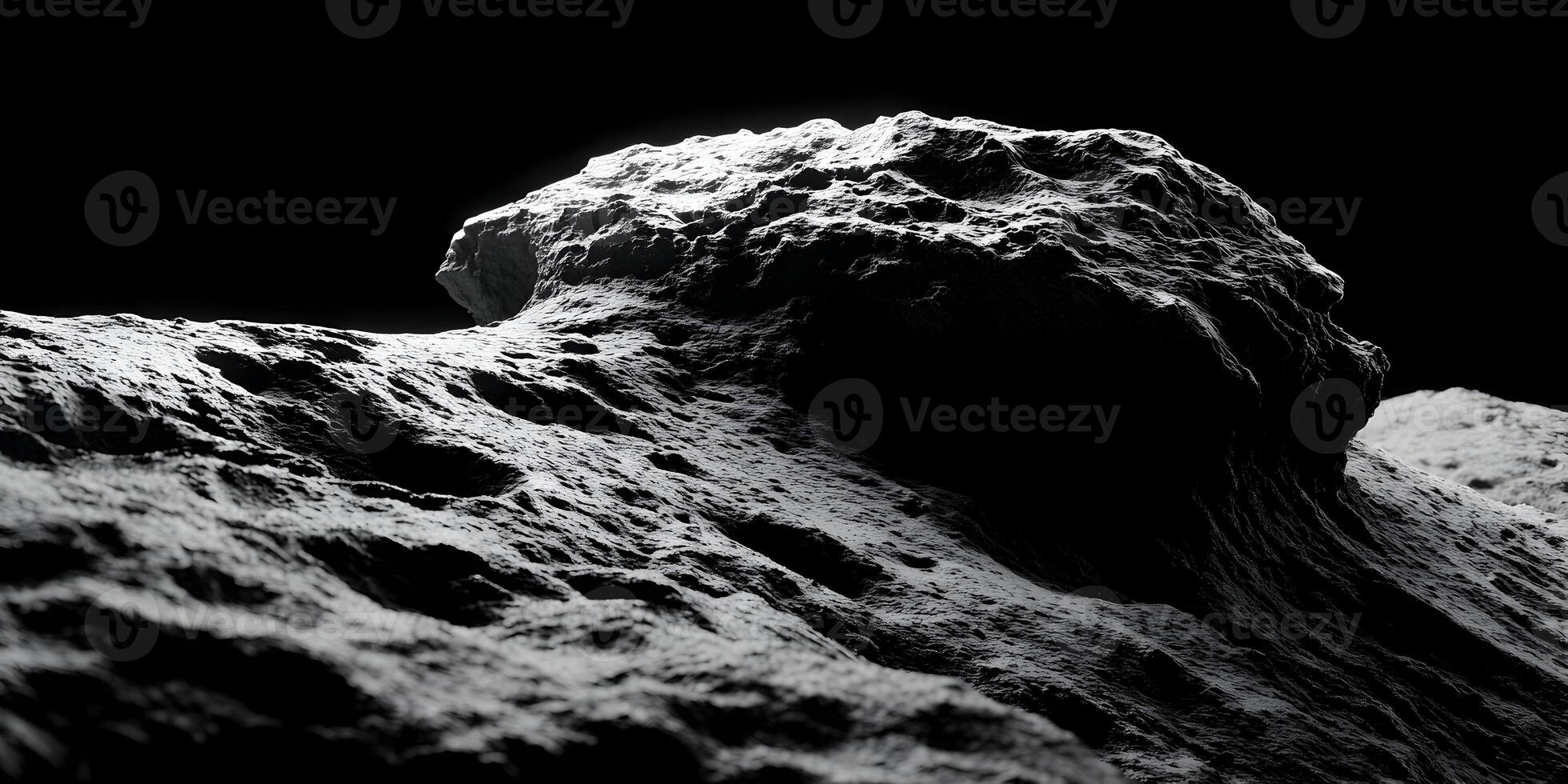 Dark Gray Rocky Surface Closeup Monochrome Crater Texture photo