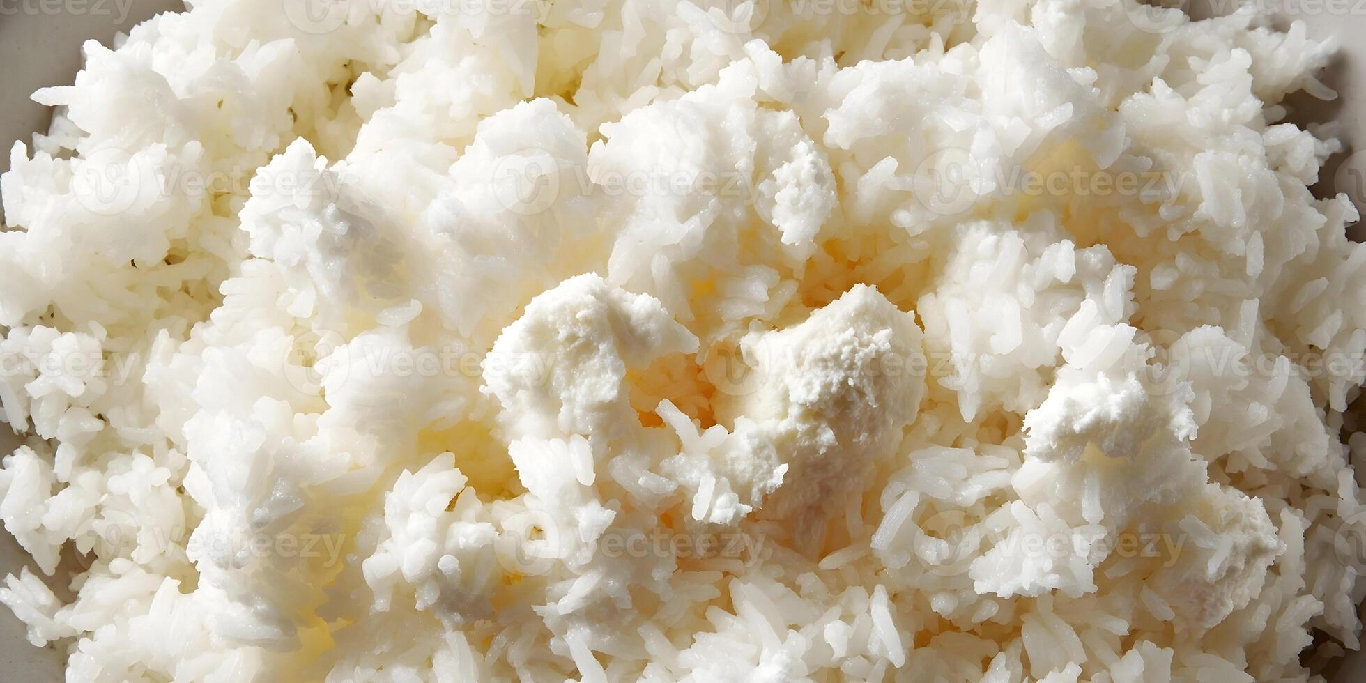 Closeup Cooked Rice with Creamy White Cheese Texture Food Photography photo