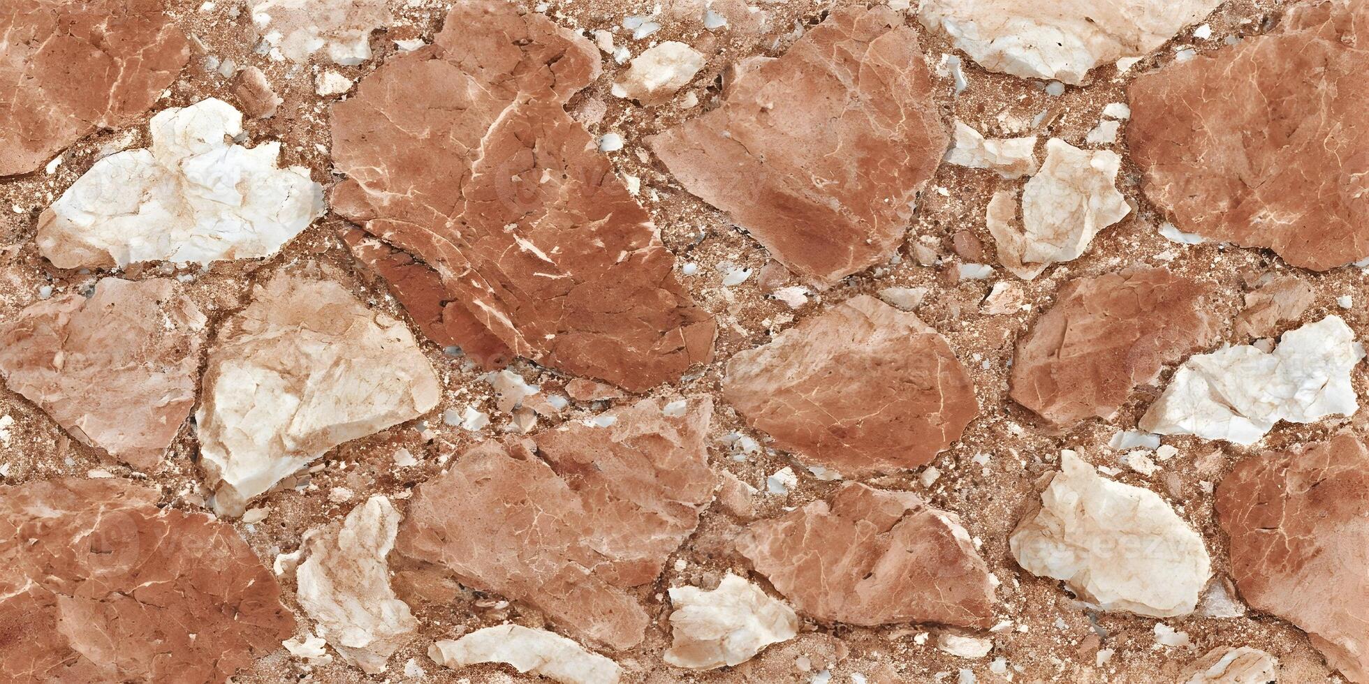 Brown and Beige Stone Wall Texture Seamless Pattern Irregular Shaped Rocks Background photo