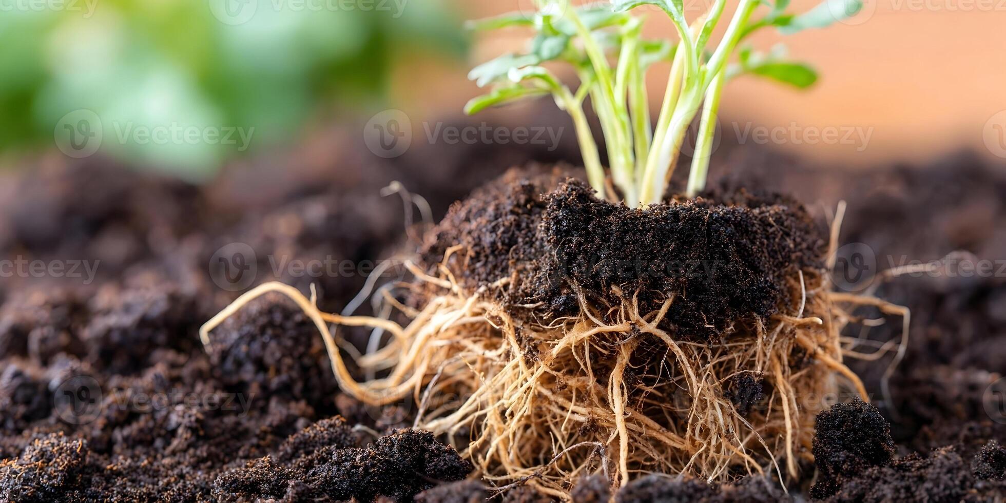 Closeup Young Plant Seedling Roots Soil Agriculture Gardening photo