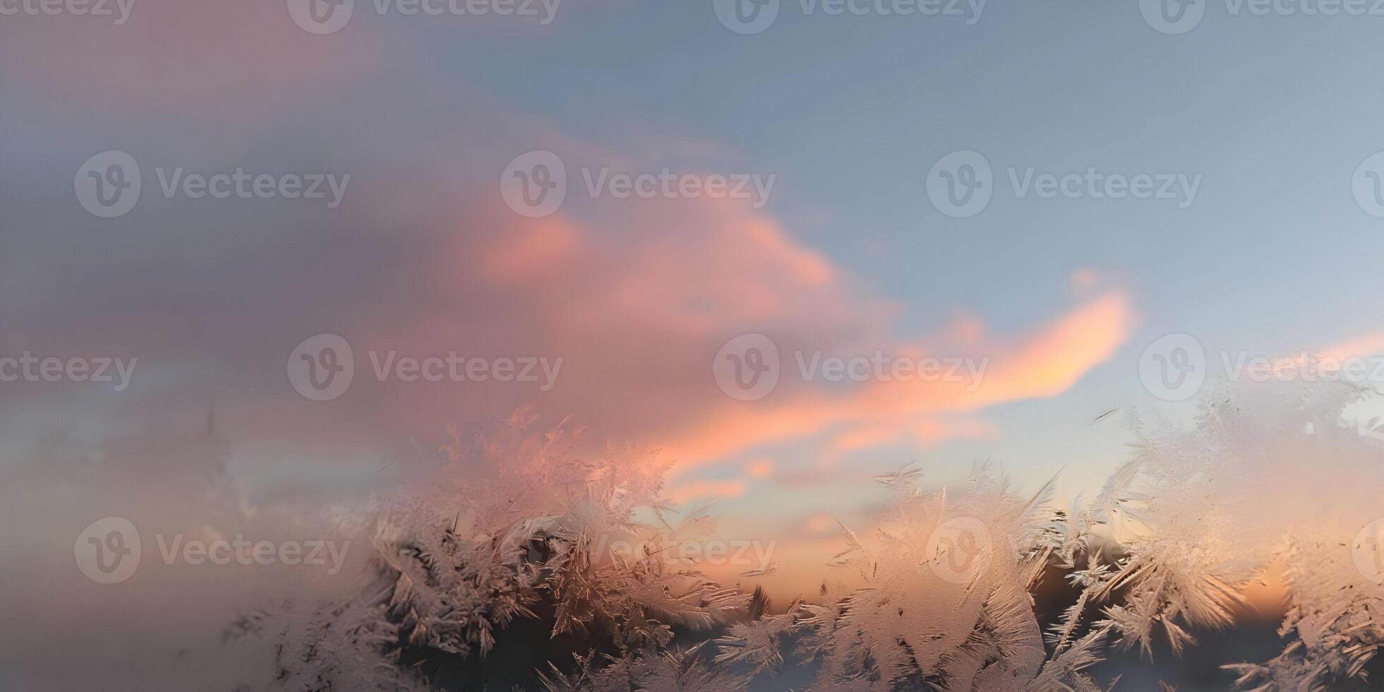 Frozen Window Pane Winter Sunrise Pink Sky Ice Crystals photo