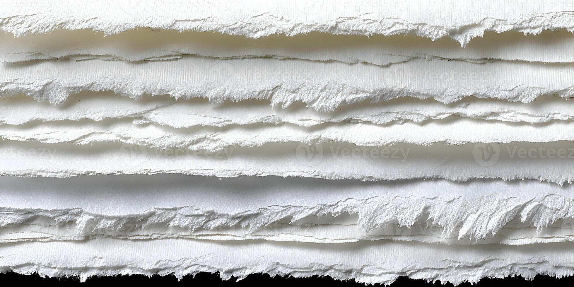 Stack of Textured Handmade White Paper Sheets Rough Edges Closeup Detail photo
