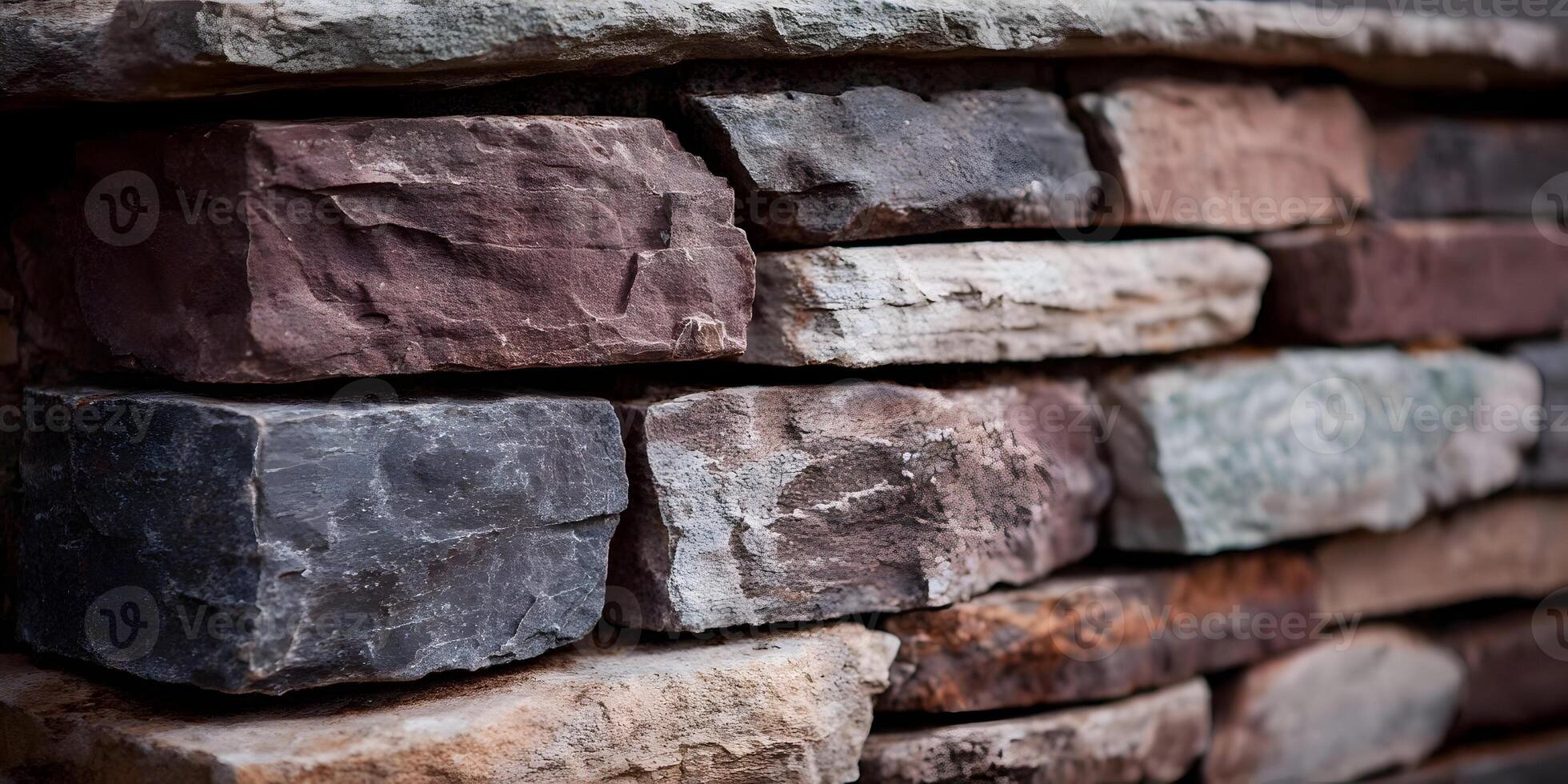 Closeup Rustic Brown Gray Multicolored Stone Wall Texture photo
