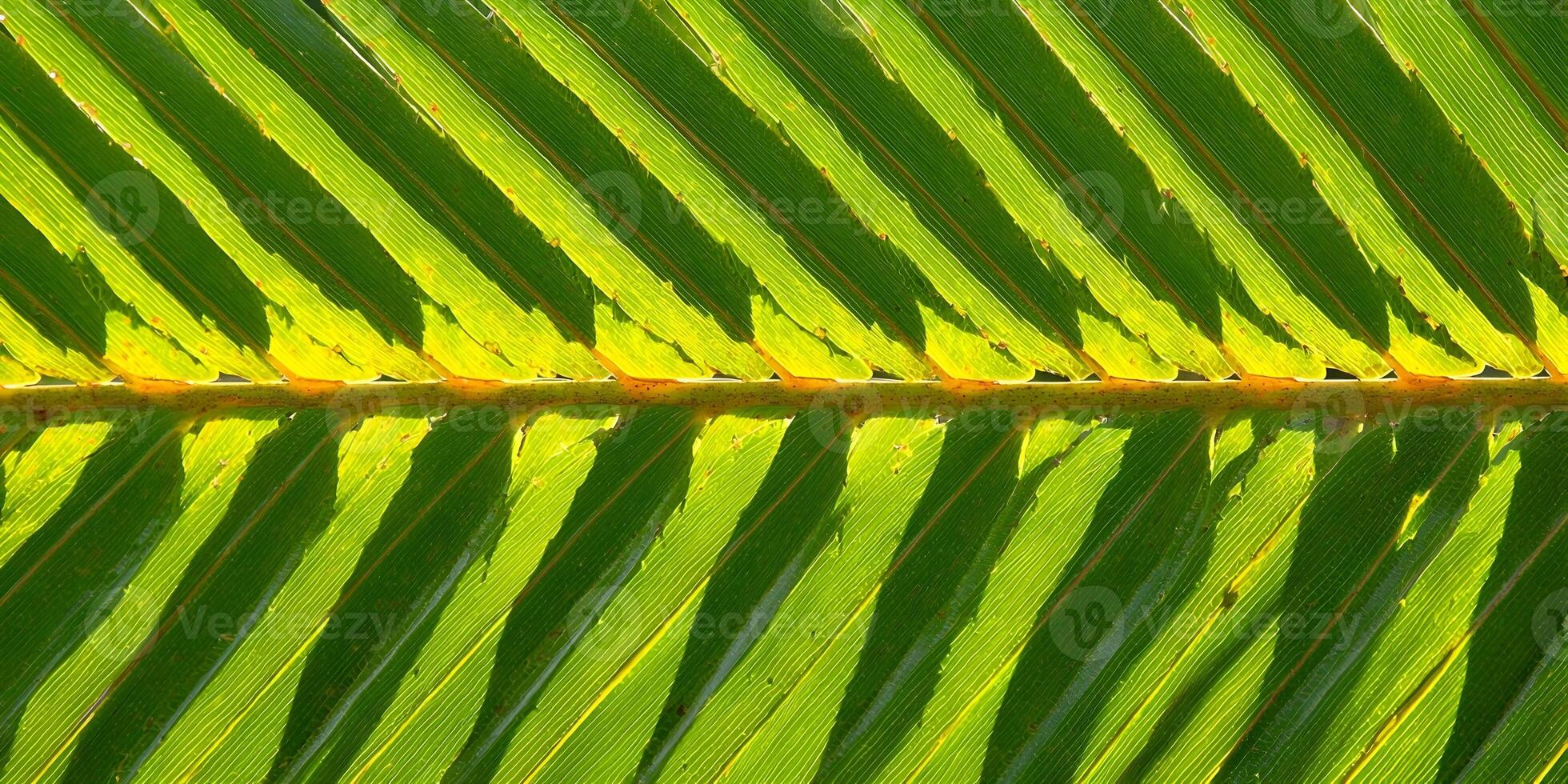 Palm Leaf Texture Close Up Bright Green Yellow Diagonal Stripes Sunlight Shadow Detail photo