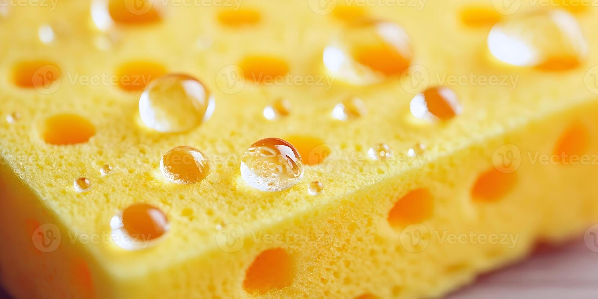 Closeup Yellow Cleaning Sponge with Water Drops photo