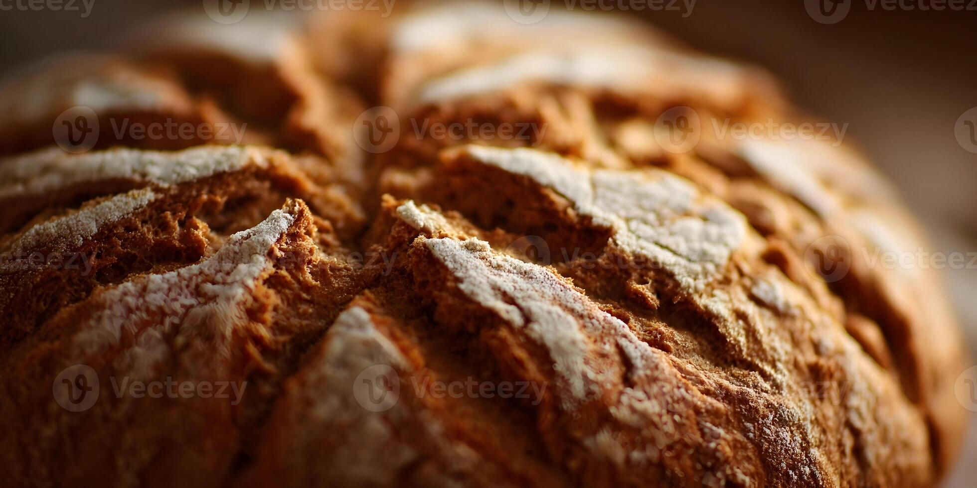 Closeup Rustic Crusty Bread Loaf Freshly Baked Brown Texture photo