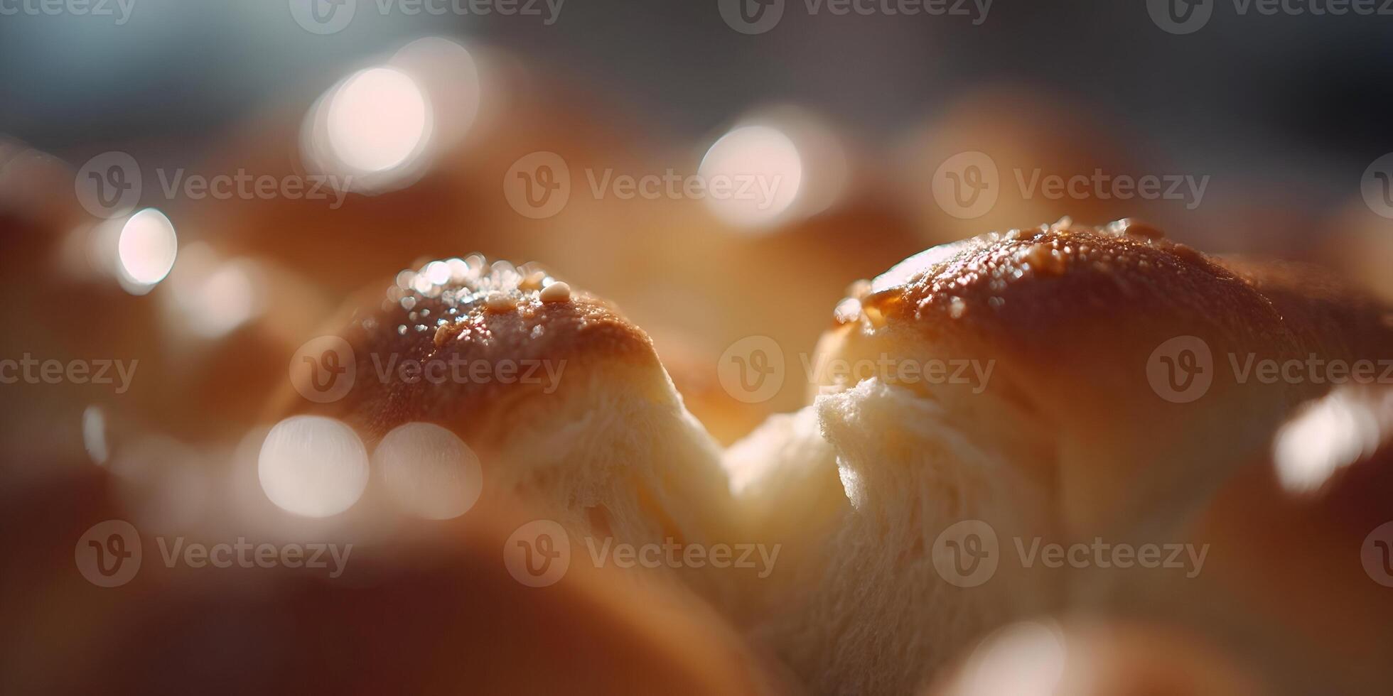 Closeup Golden Brown Baked Bread Rolls Food Photography photo