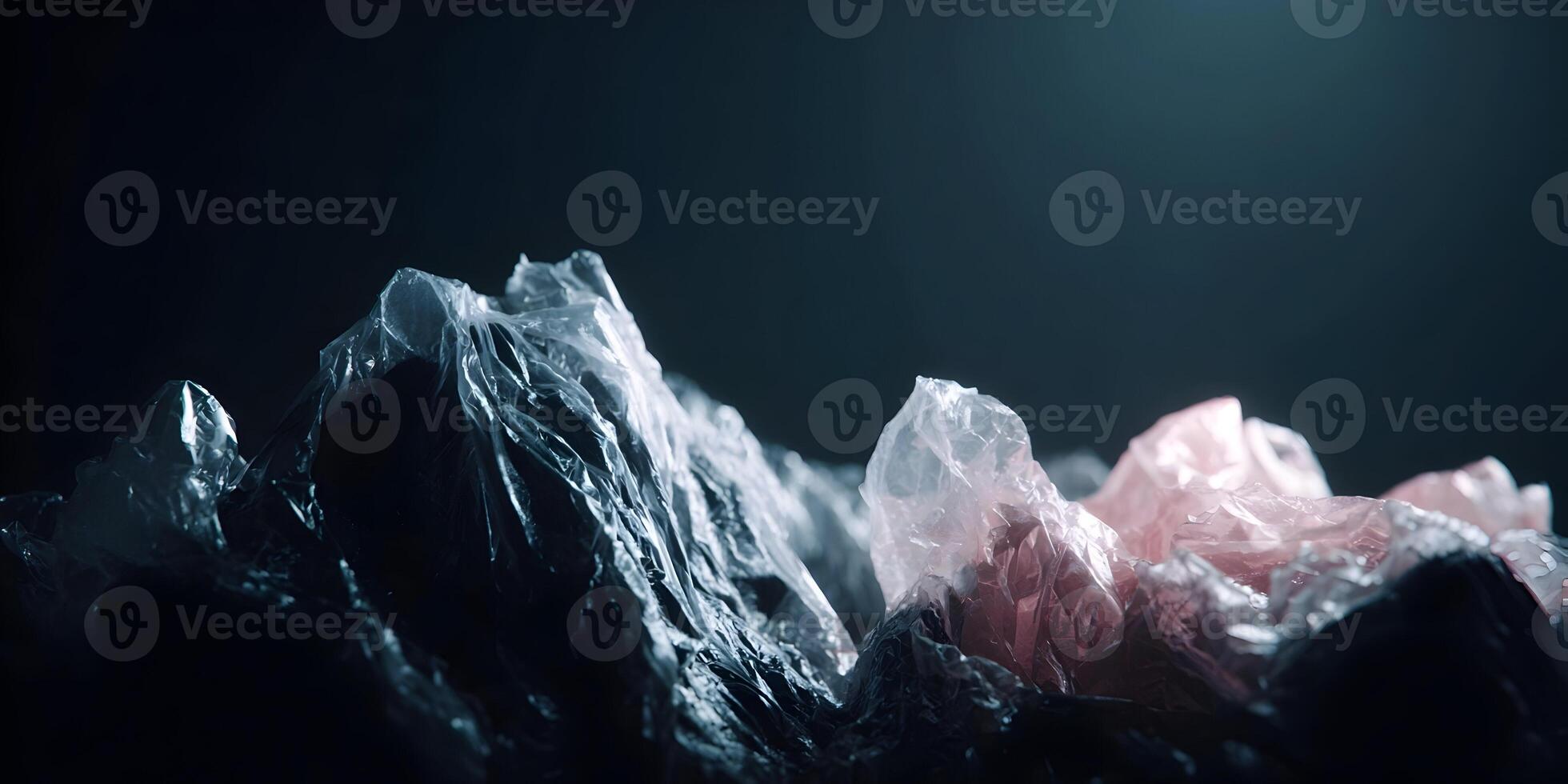 Crumpled Plastic Bag Texture Dark Background Abstract Mountains photo