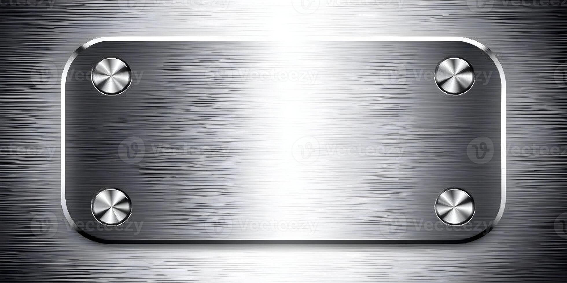 Brushed Metal Plate with Rounded Corners and Screws photo