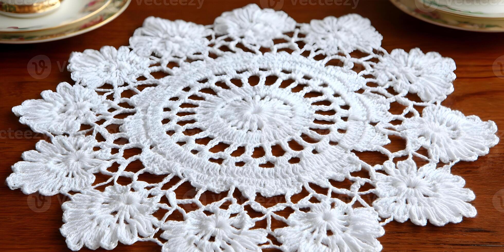 White Crochet Doily Round Lace Coaster Table Mat Handmade Cotton photo