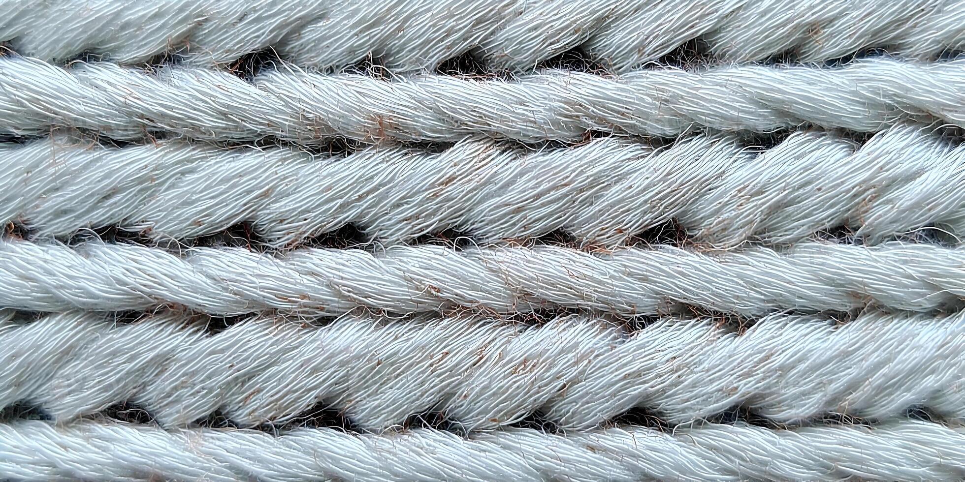 Detailed Closeup of Light Gray Yarn Texture Twisted Threads Fabric Background photo