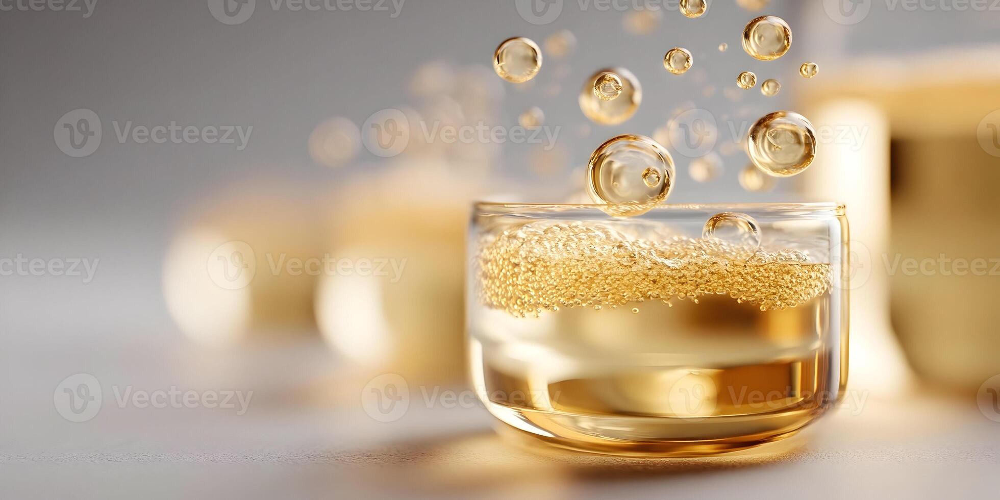 Golden Liquid Bubbles in Glass Closeup Photography photo