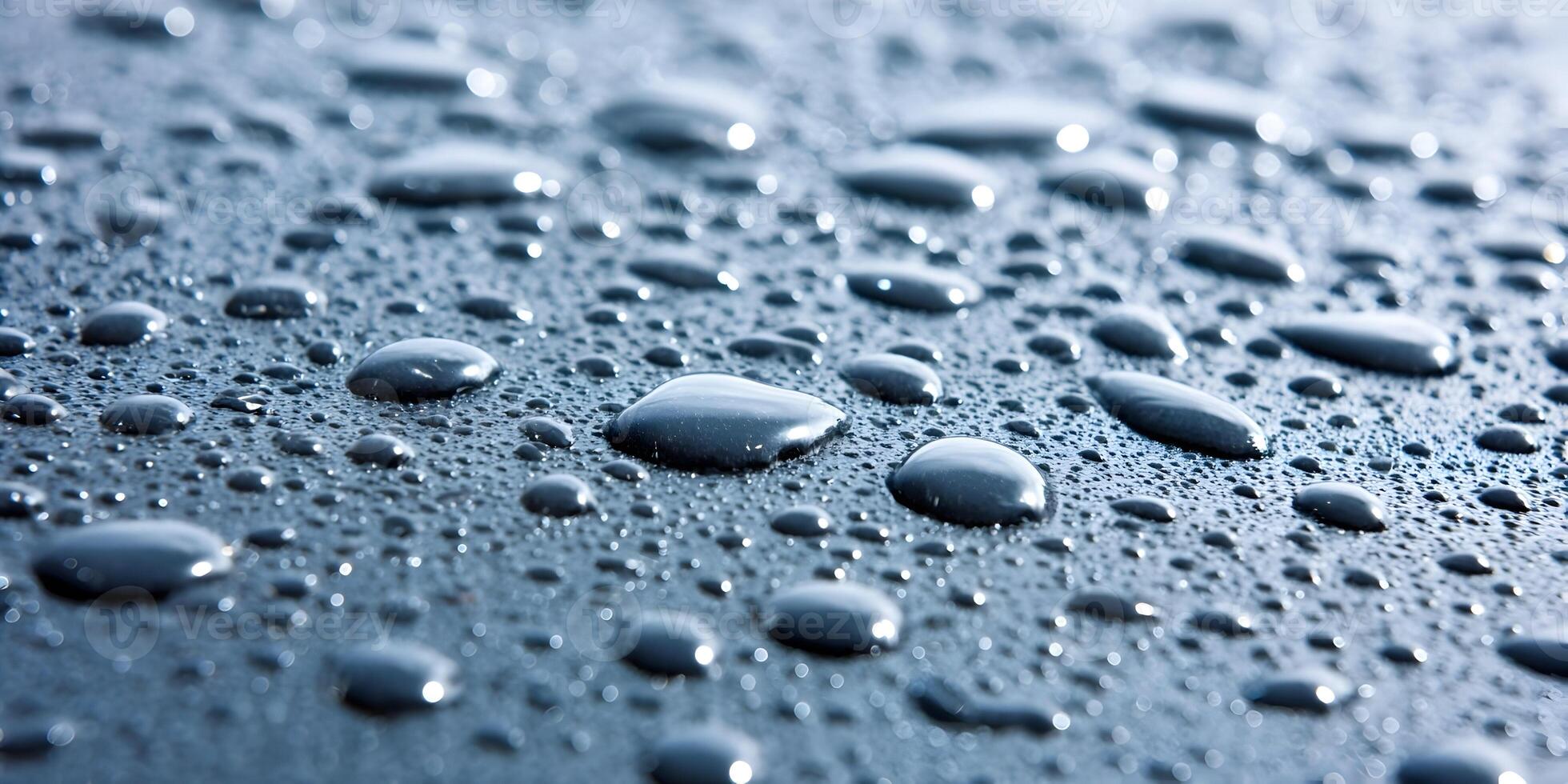 Closeup Water Droplets on Dark Surface Detailed Macro Photography photo