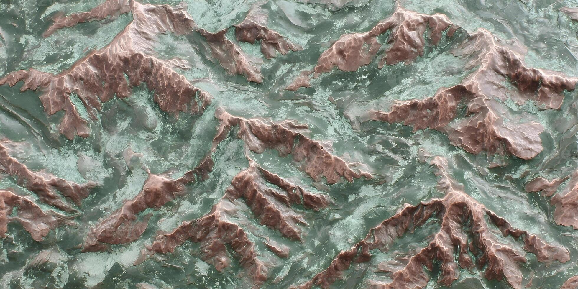 Detailed Relief Map Reddish Brown Mountains Green Patina Texture photo