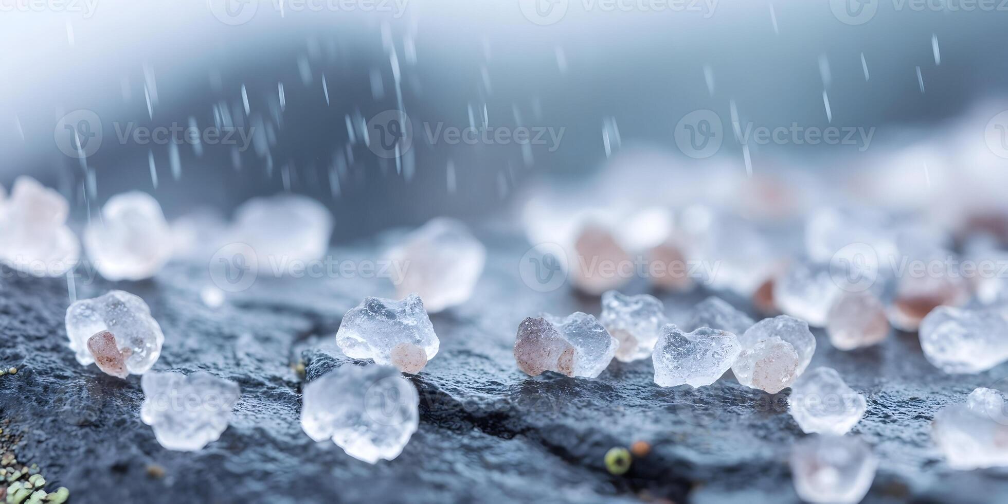 Pink Himalayan Salt Crystals Rain Wet Rock Surface Macro Photography photo