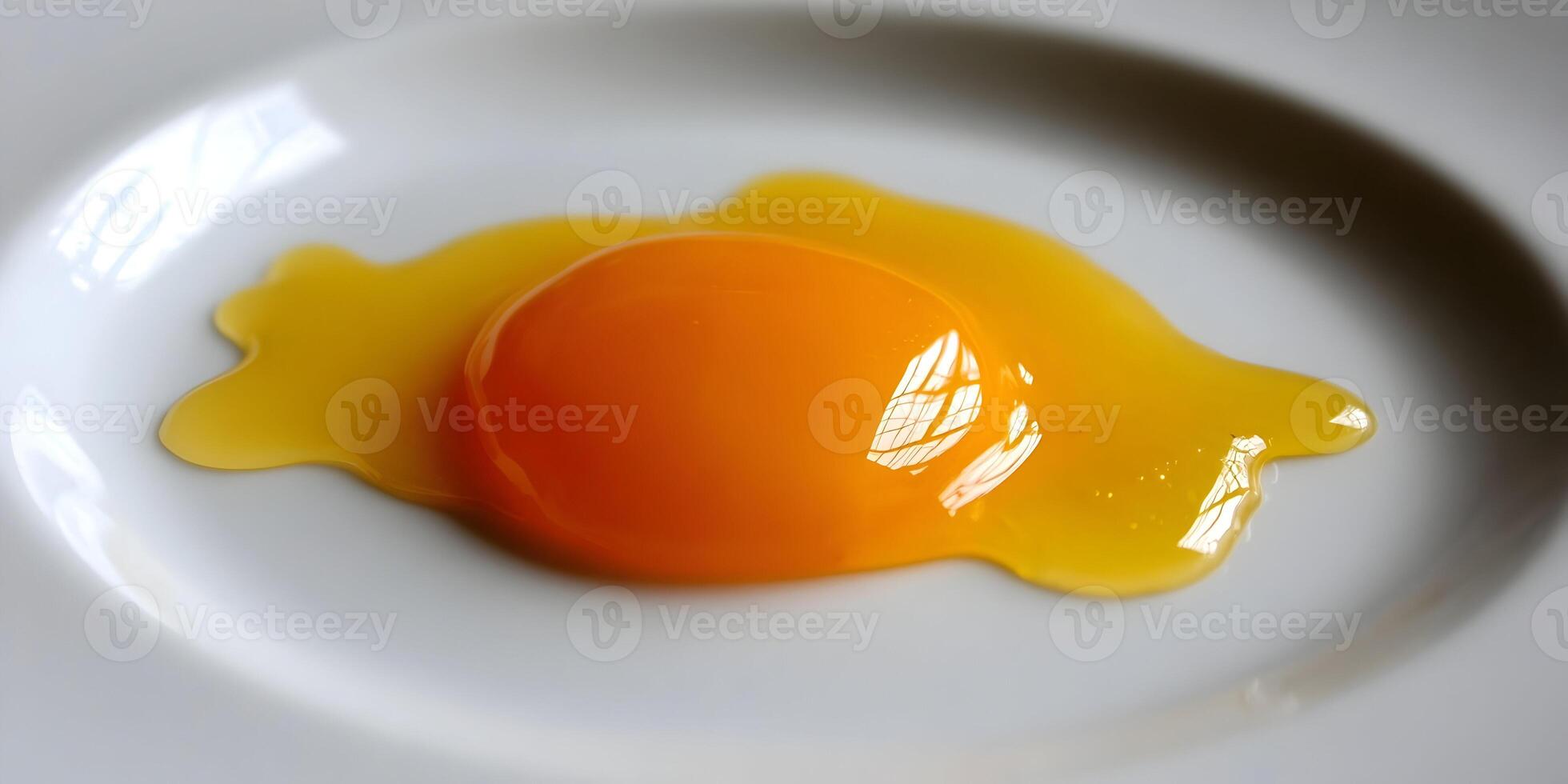 Single Egg Yolk on White Plate Closeup Photography Food Image photo