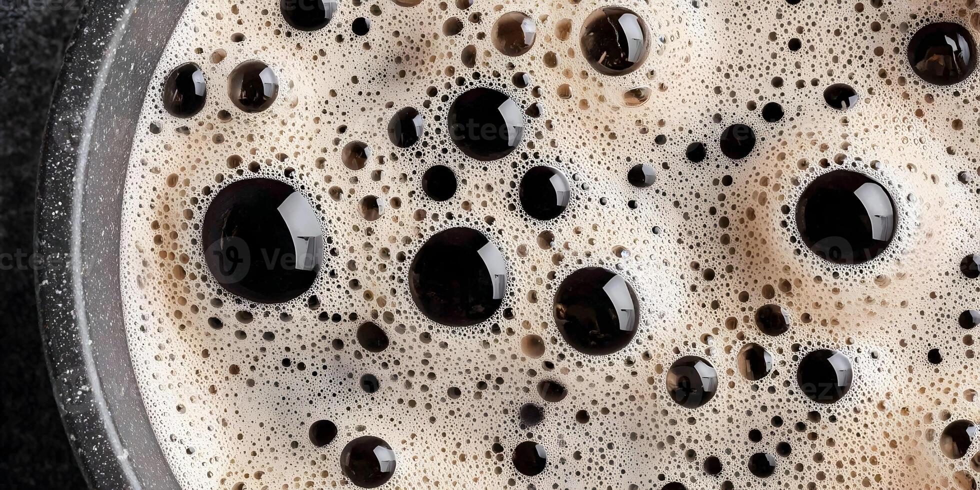 Closeup Dark Beverage Foam Texture Brown Tan Bubbles Coffee Stout Beer photo