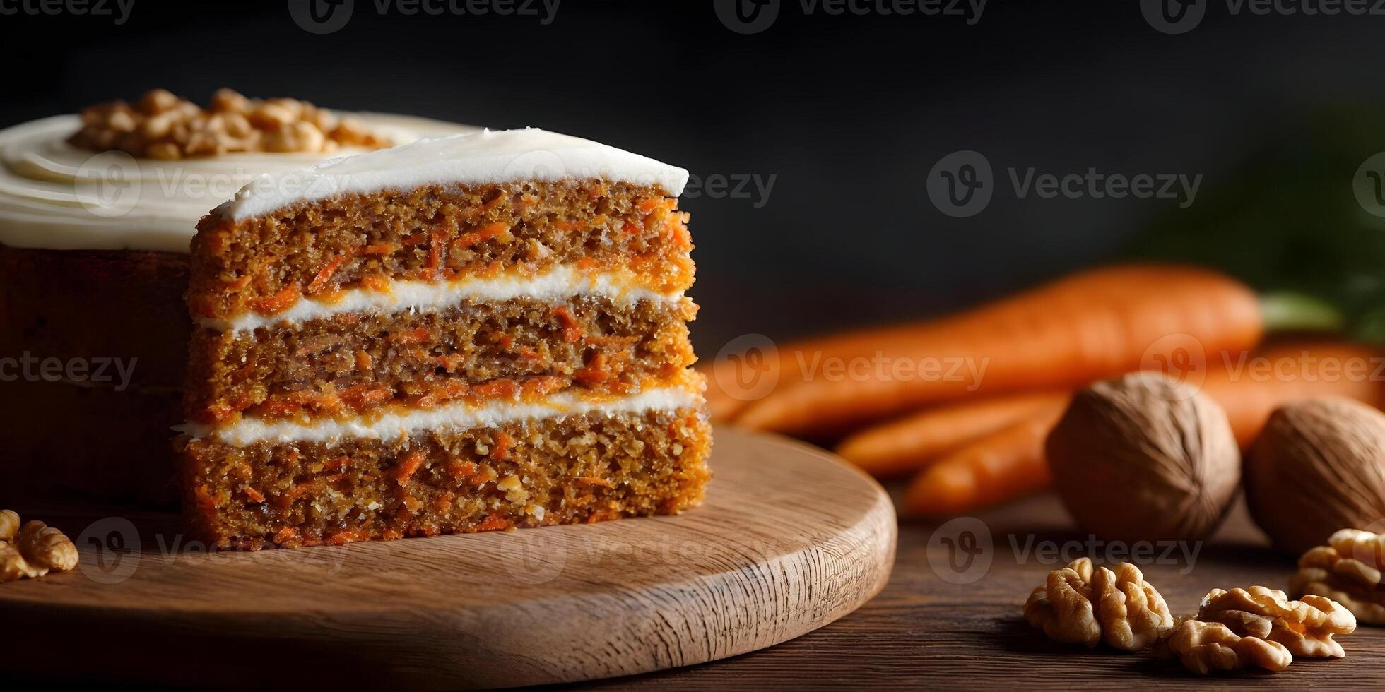 Delicious ThreeLayer Carrot Cake with Cream Cheese Frosting Walnuts and Carrots photo
