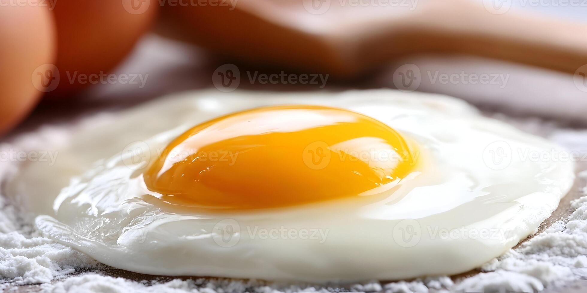 Fried Egg with Yolk Intact on Wooden Surface with Flour photo