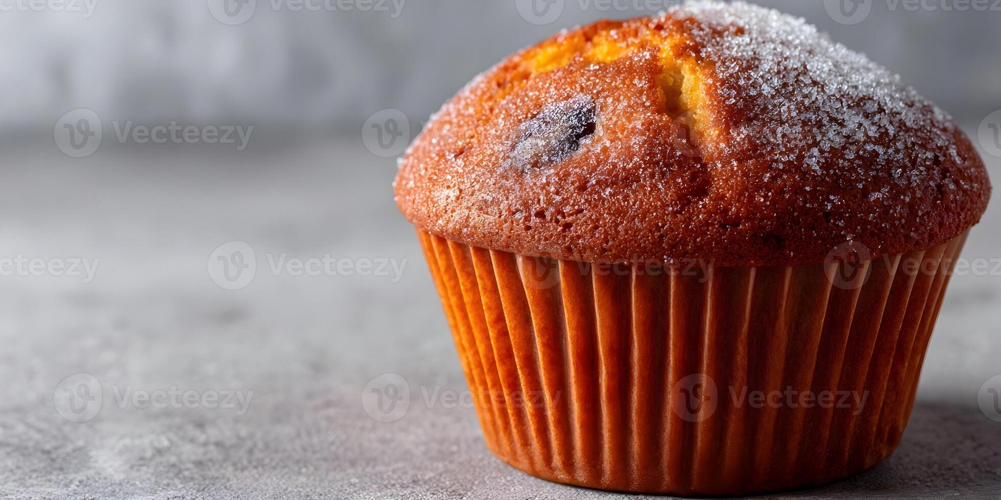 Closeup of Single Chocolate Chip Muffin with Sugar Sprinkle Grey Background photo