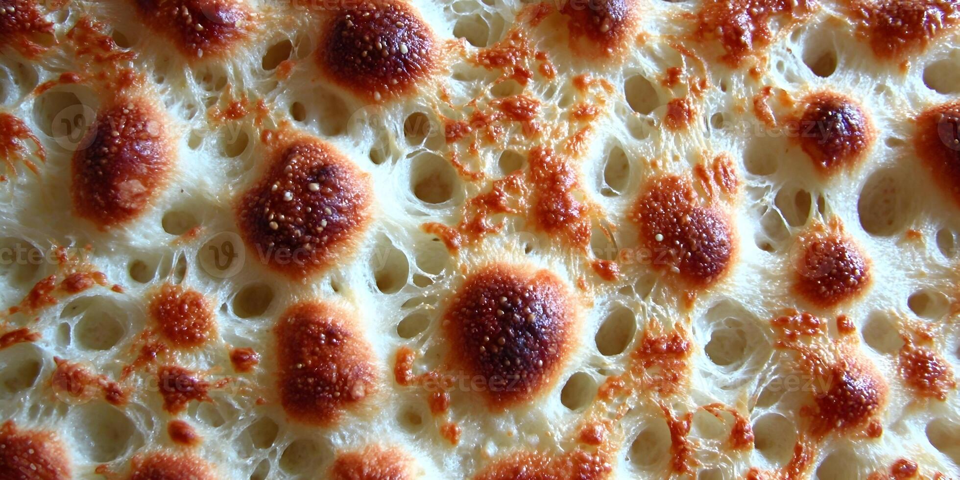 Closeup Image of Crusty Bread with Air Bubbles and Browned Surface photo