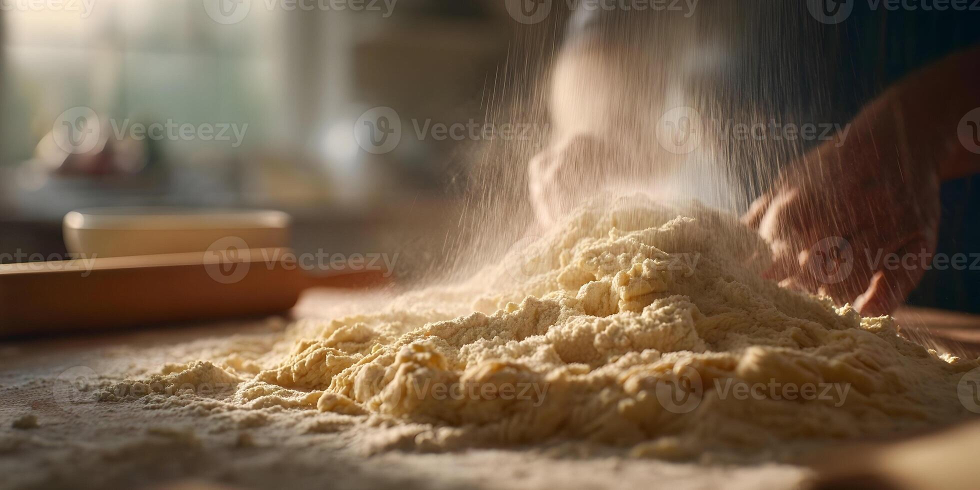 Flour Dusting Hands Kneading Dough Baking Pastry Making Process Cooking Food Preparation photo