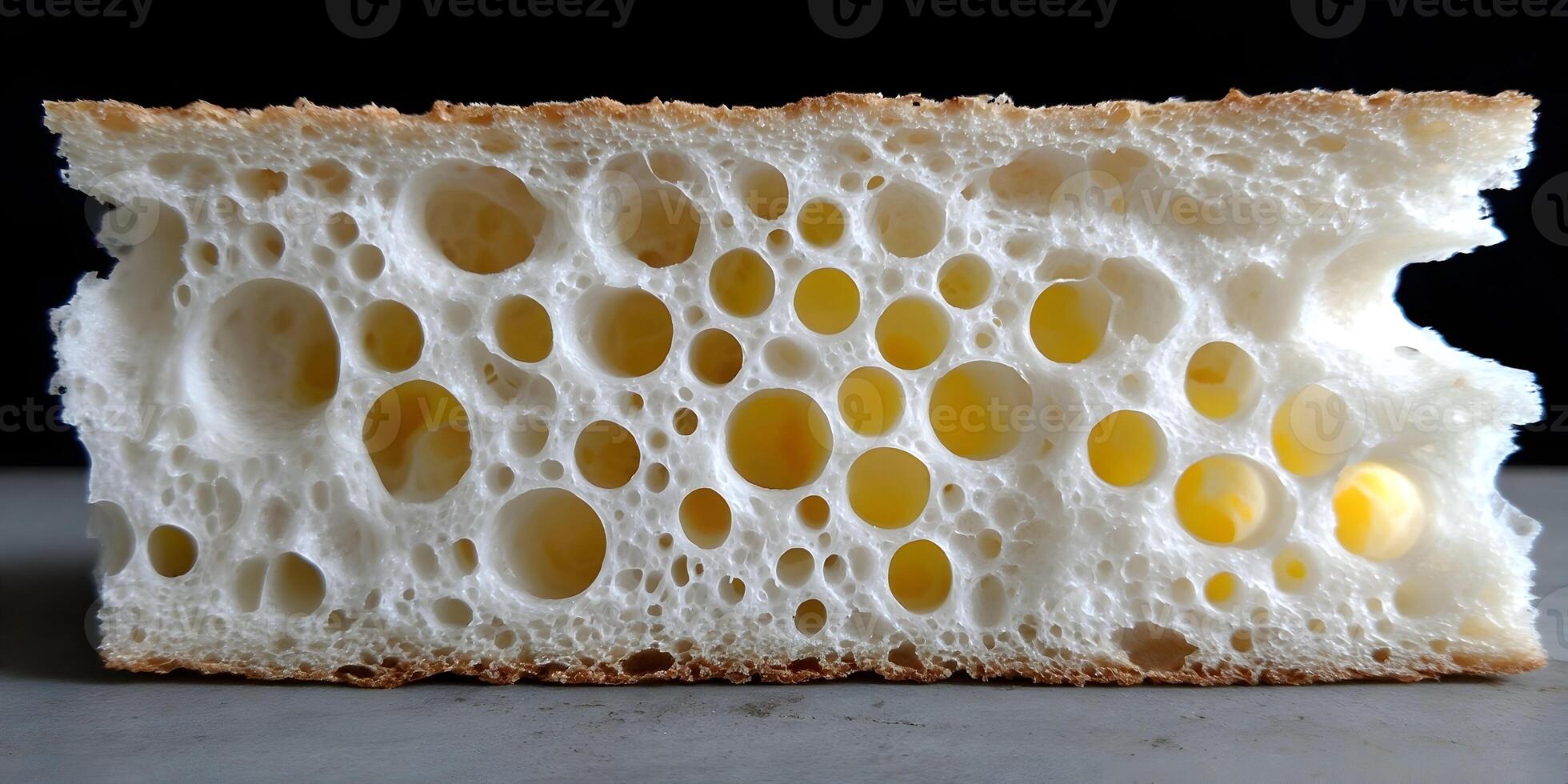 Closeup of Bread Slice Showing Air Holes and Texture photo