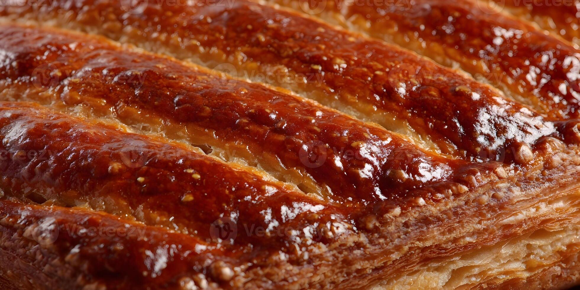 Closeup of Delicious Golden Brown Pastry with Puff Pastry Layers photo